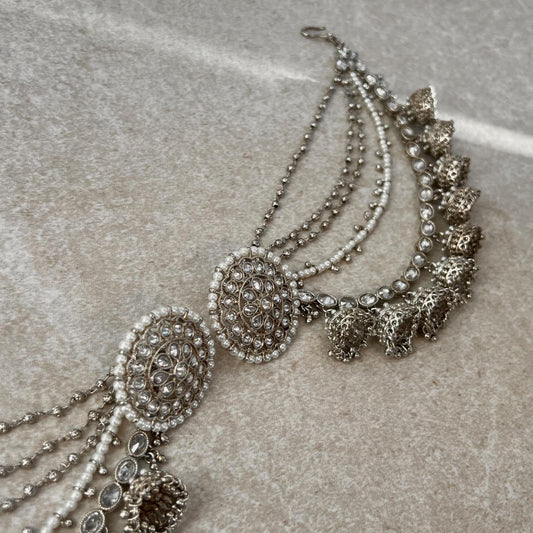 Silver Round Earrings With Ear Chains Saharay Fashion Jewellery Gift for Women High Quality Gift for Her Indian Pakistani Bollywood 90style