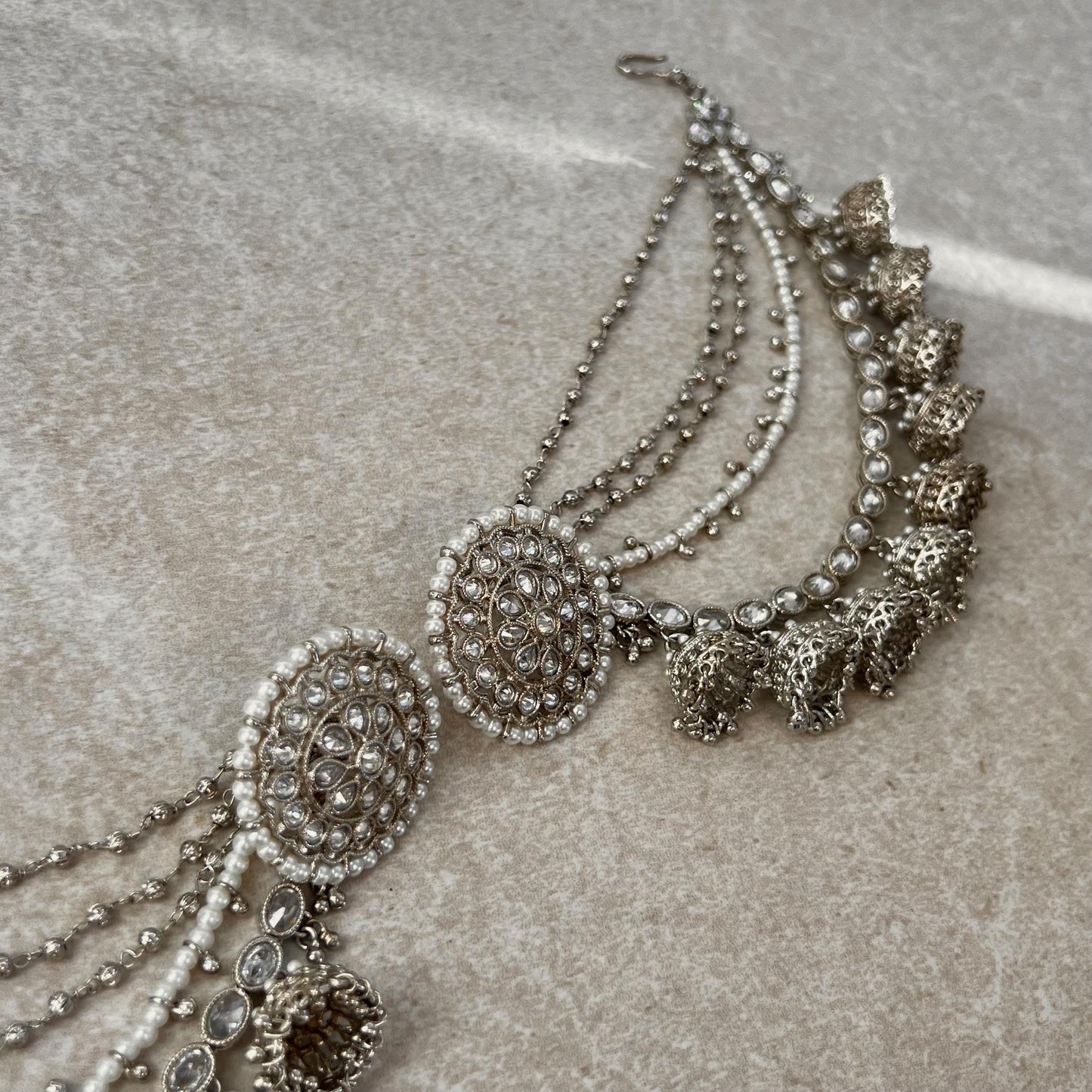 Silver Round Earrings With Ear Chains Saharay Fashion Jewellery Gift for Women High Quality Gift for Her Indian Pakistani Bollywood 90style