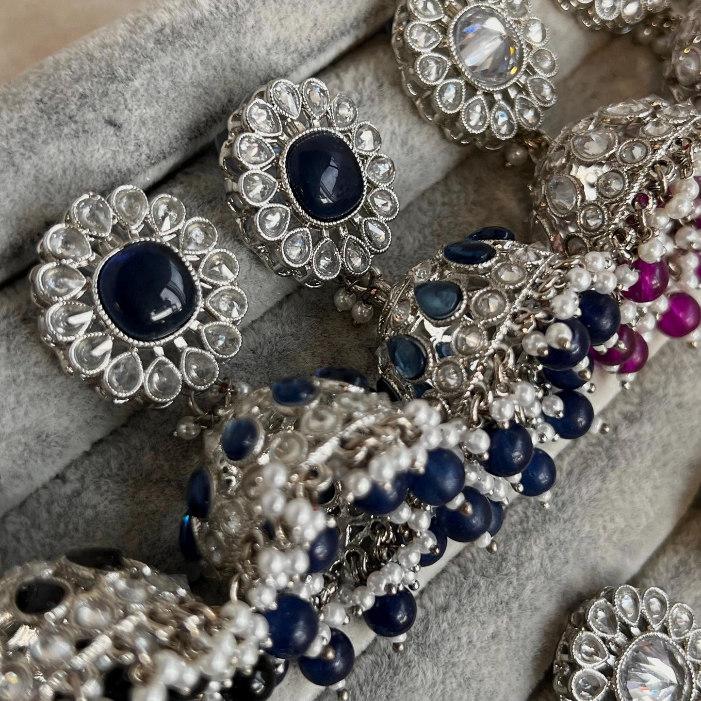 Small Silver Jhumka Earring Tikka 2 inch Zircon Crystal Indian Pakistani Bollywood Fashion Jewellery Gift High Quality Eid Wedding Party Set