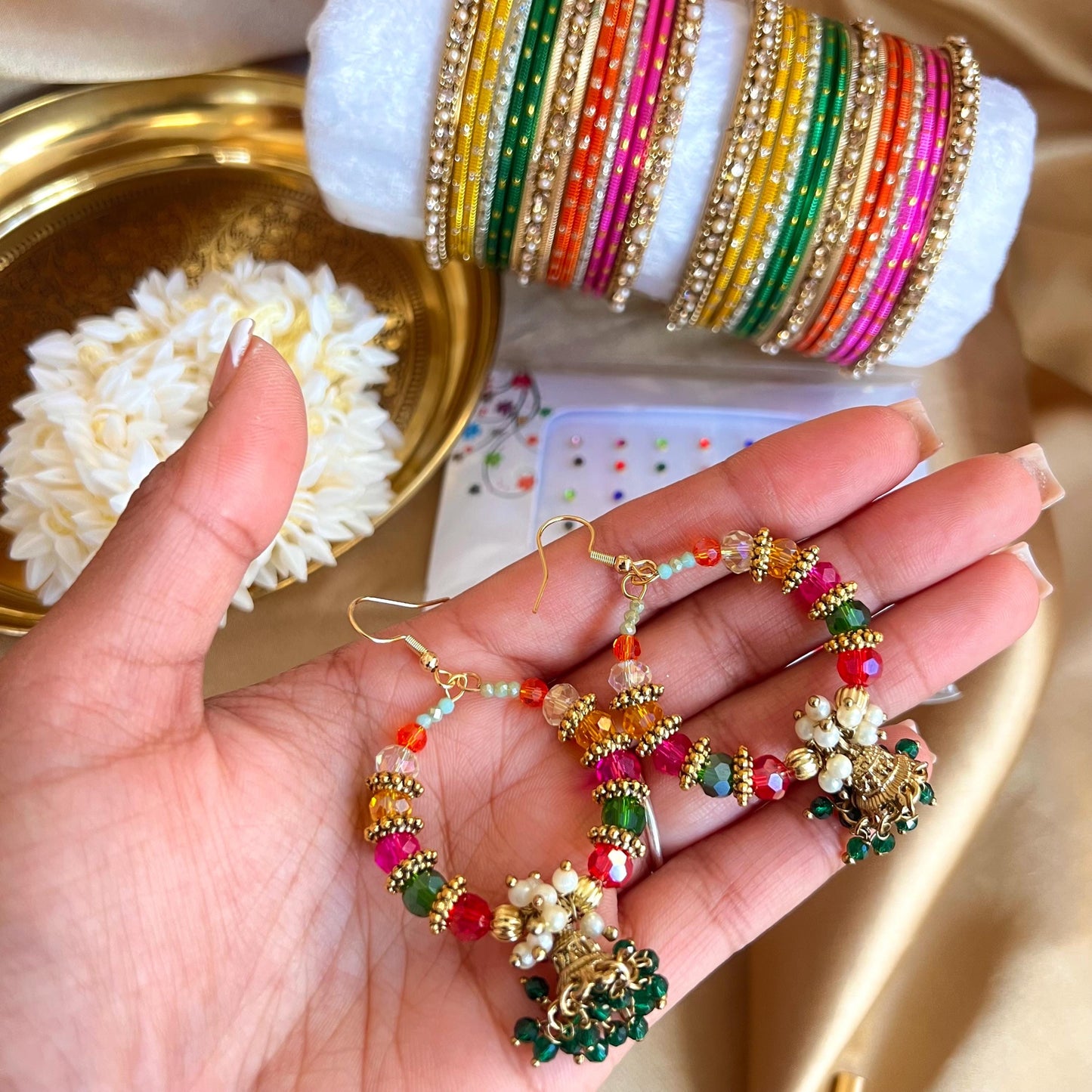 New Gift Box! Bangles, Jhumka Earring, Bindi pack, Hair Scrunchie Multicolour Indian Pakistani Jewellery Mendhi Fashion Bracelet Gift SALE