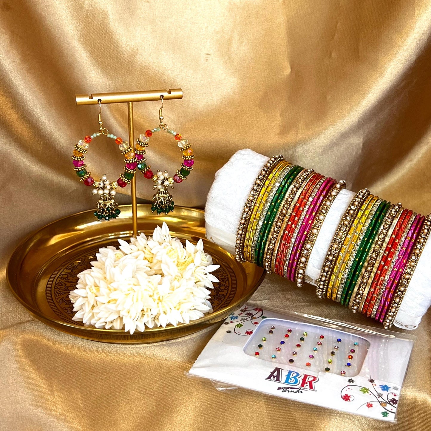 New Gift Box! Bangles, Jhumka Earring, Bindi pack, Hair Scrunchie Multicolour Indian Pakistani Jewellery Mendhi Fashion Bracelet Gift SALE