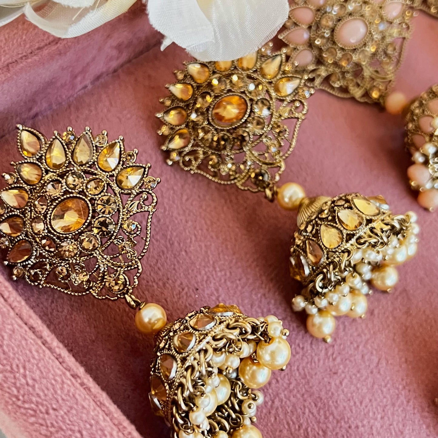 Antique Gold Large Jhumka Earring Rhinestone High Quality Indian Pakistani Bolly Fashion Jewellery Gift for Her Eid Wedding Party SALE