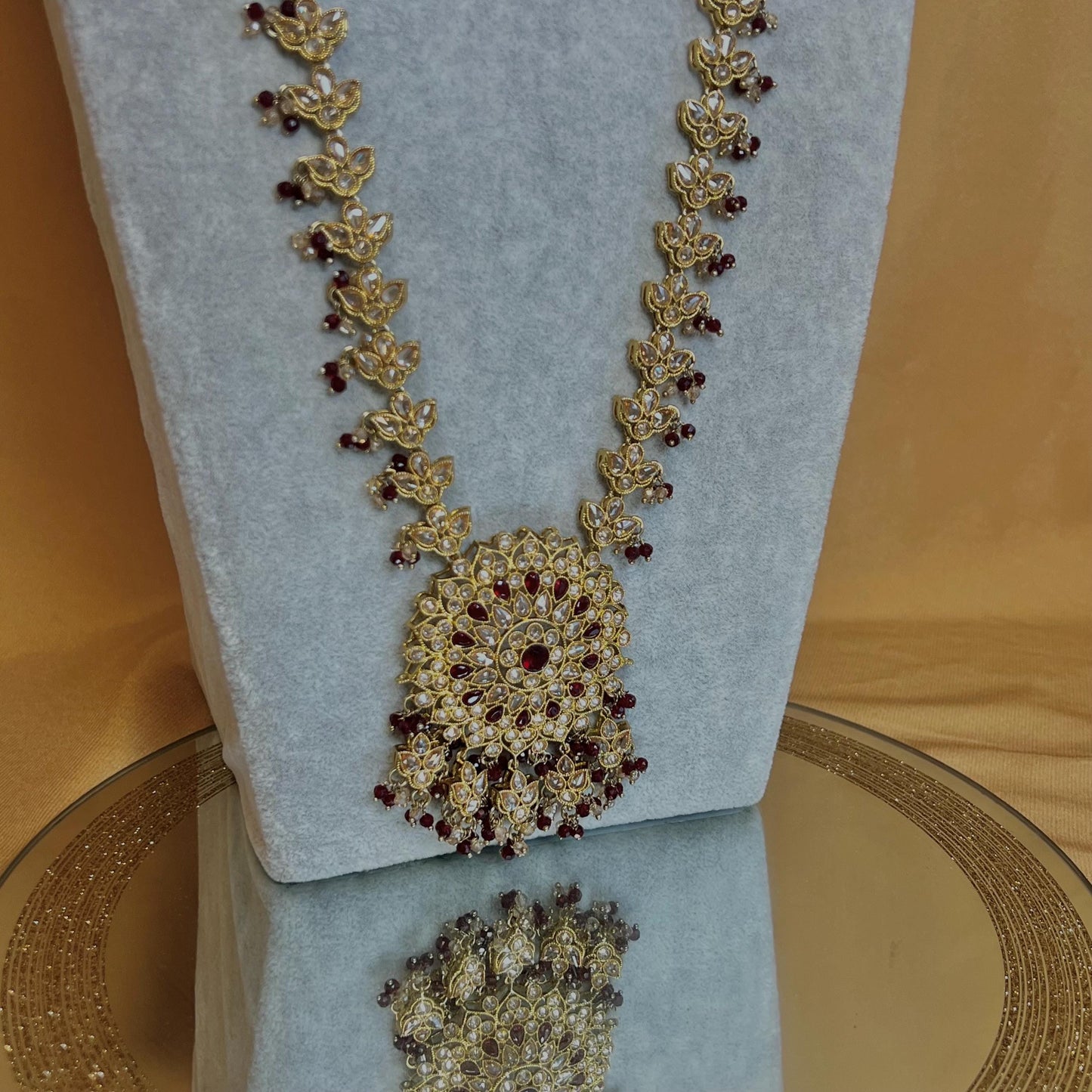 Maroon Pendant Long Mala/ Haar/ Long Necklace/ Unique Style/ Indian/ Pakistani/Fashion Jewellery/ Gift for Women