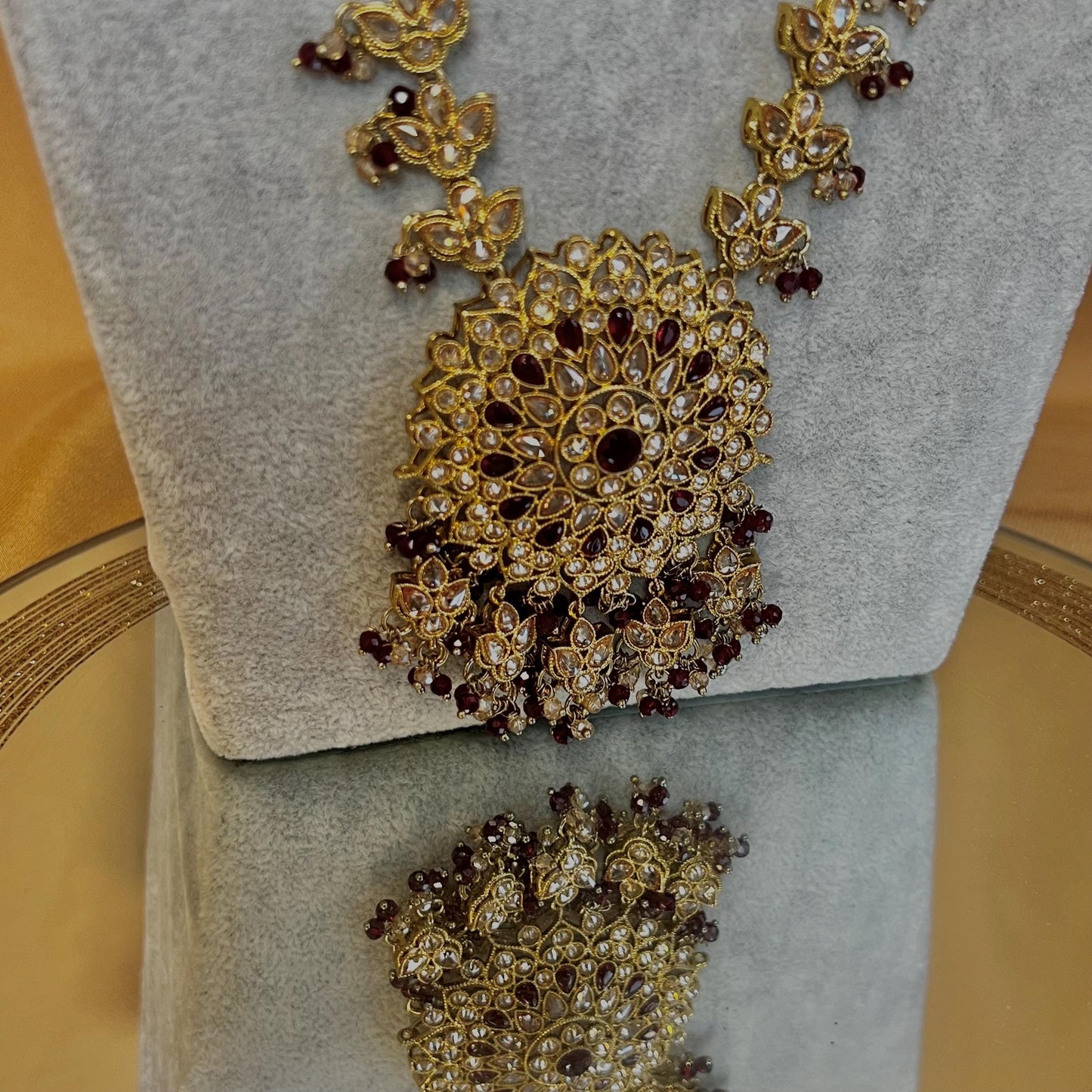 Maroon Pendant Long Mala/ Haar/ Long Necklace/ Unique Style/ Indian/ Pakistani/Fashion Jewellery/ Gift for Women