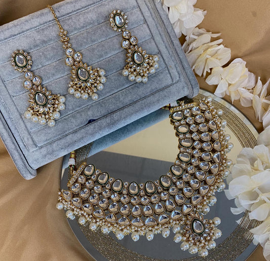 Faux Kundan Choker Set Earring/ Tikka/ Tikli/ Indian/ Pakistani/Fashion Jewellery/ Gift for Women