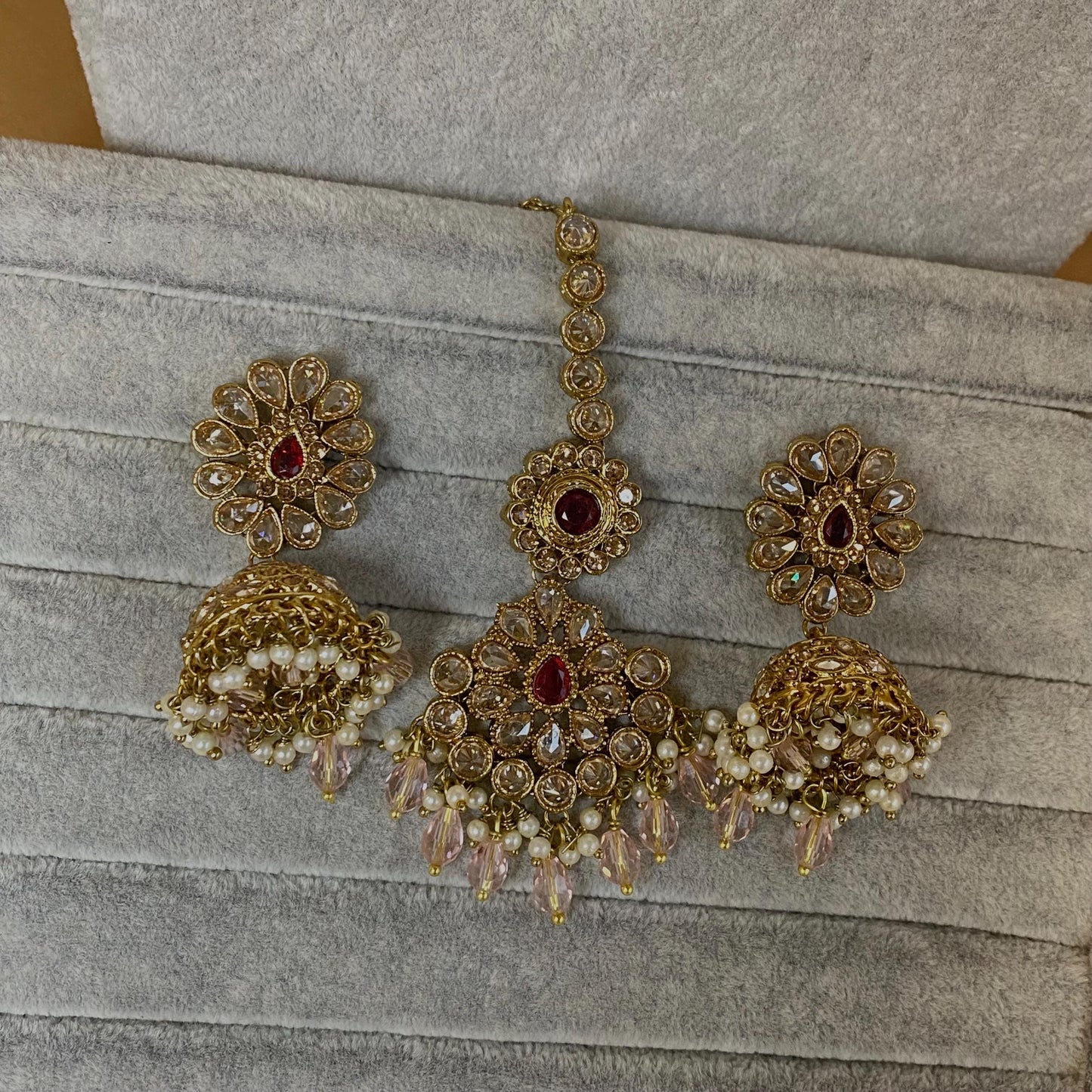 Maroon Bridal Choker Necklace set with Earring, Tikka and Jhumar Indian/ Pakistani Style/ Wedding/ Antique Gold/ Champagne Crystals