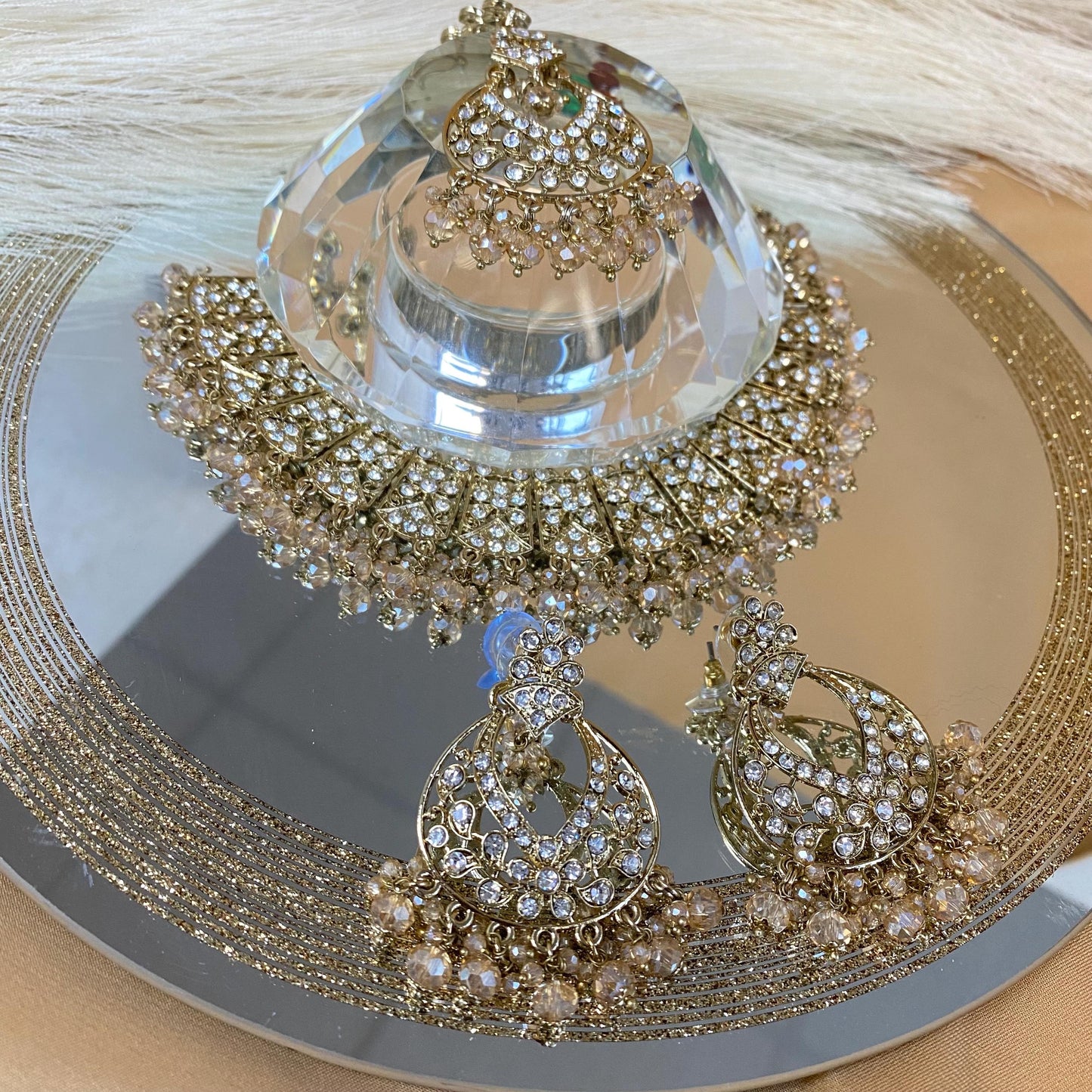 Champagne & Clear Necklace Set/ Indian/ Pakistani Style/ Wedding/ Fashion Jewellery/ Necklace set