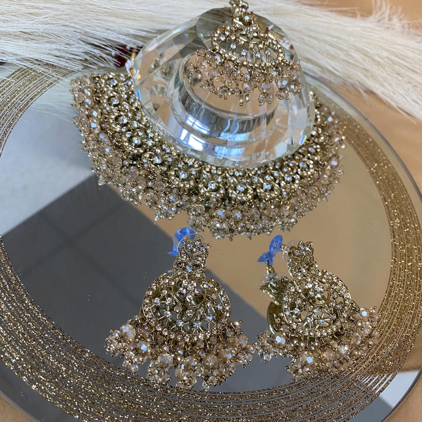 Champagne & Clear Necklace Set/ Indian/ Pakistani Style/ Wedding/ Fashion Jewellery/ Necklace set