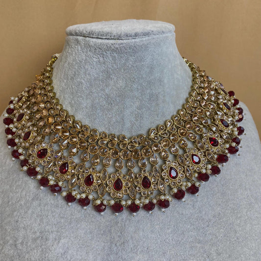 Maroon & Champagne Necklace/Maroon Jewellery/Maroon Necklaces/Pakistani Style/ Wedding/ Fashion Jewellery