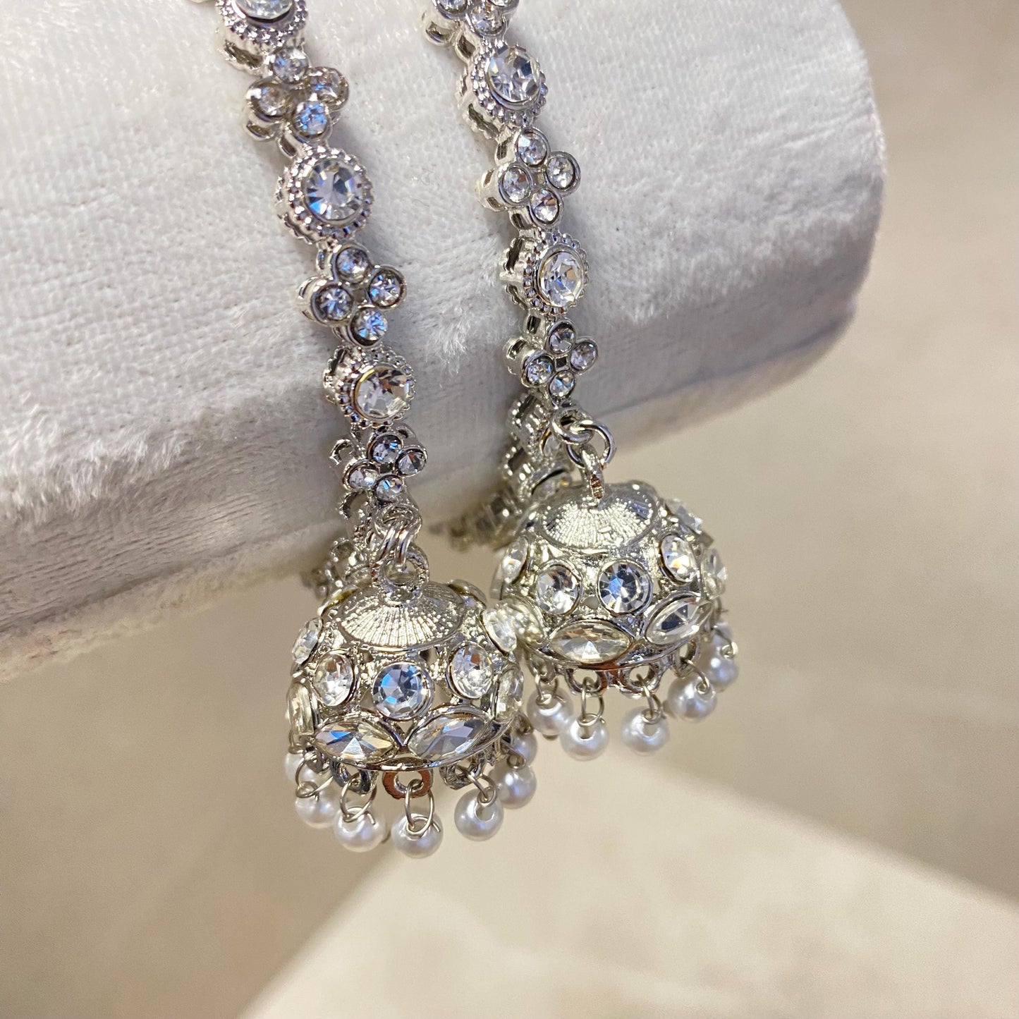 Silver Jhumka Bangles (Pair)/Indian/ Pakistani/Jewelley/ Fashion Bracelet/ 2.4 Rhinestone Lightweight /Gift