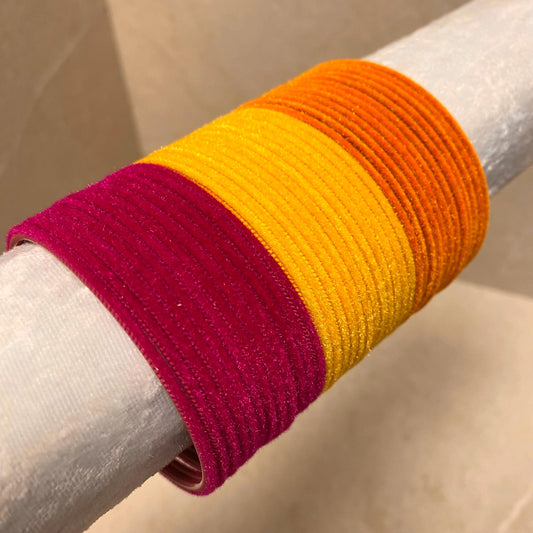 Set of 12 Velvet detail Bangle/2.10 Small Bangle Set/Indian/ Pakistani/Jewelley/ Choose colour/ Hot Pink Orange/ Yellow