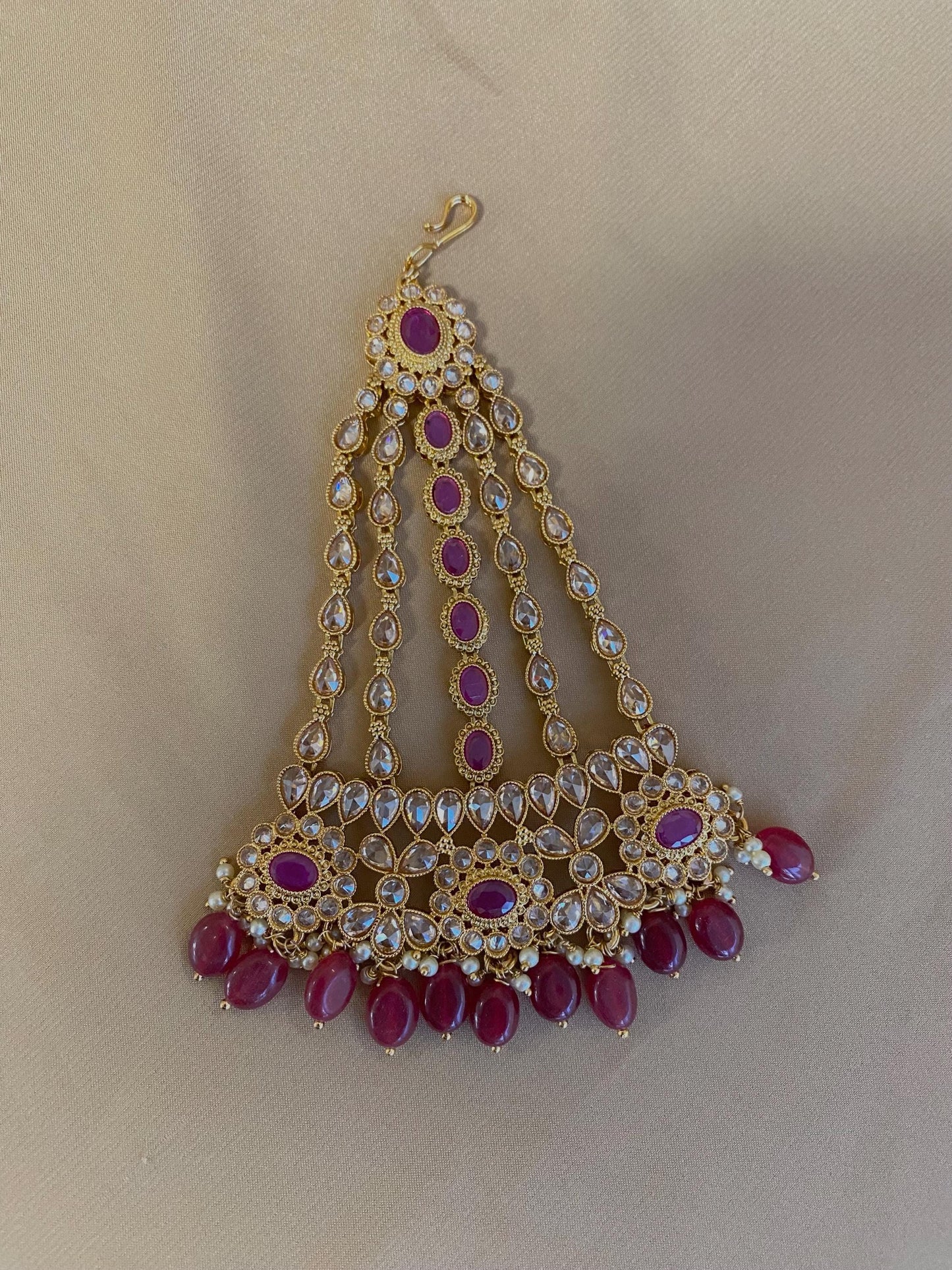 Ruby/ Maroon/Dark Purple Gold Rhinestone Necklace Set Earring and Tikka/  Indian/ Pakistani/Fashion Jewellery/ Gift for Women/ Diwali/ Eid/