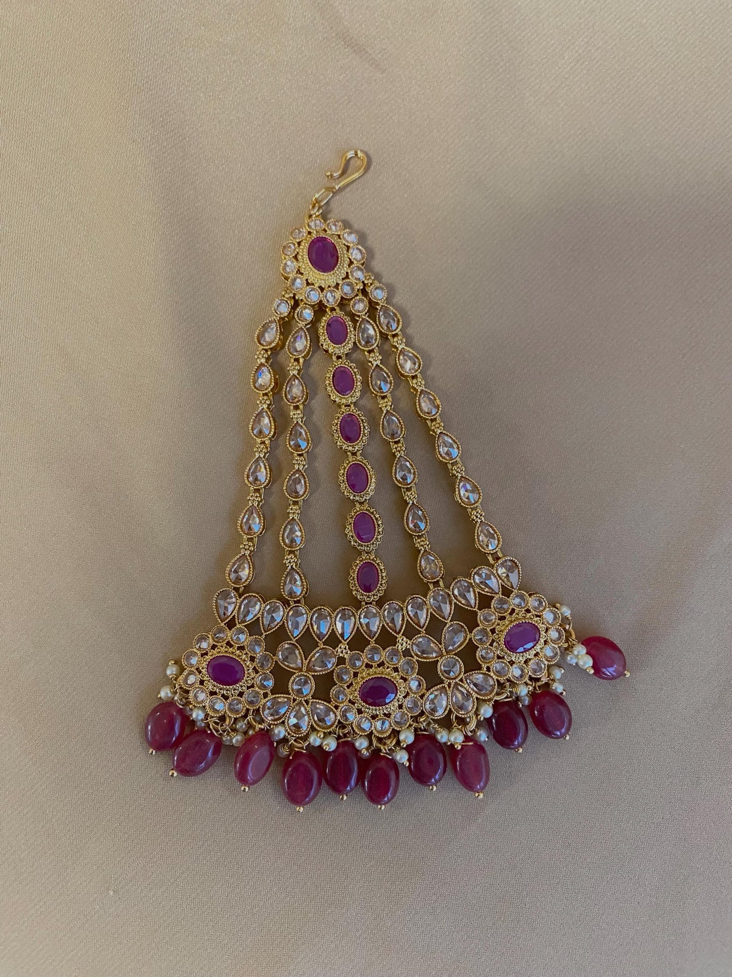Ruby/ Maroon/Dark Purple Gold Rhinestone Necklace Set Earring and Tikka/  Indian/ Pakistani/Fashion Jewellery/ Gift for Women/ Diwali/ Eid/