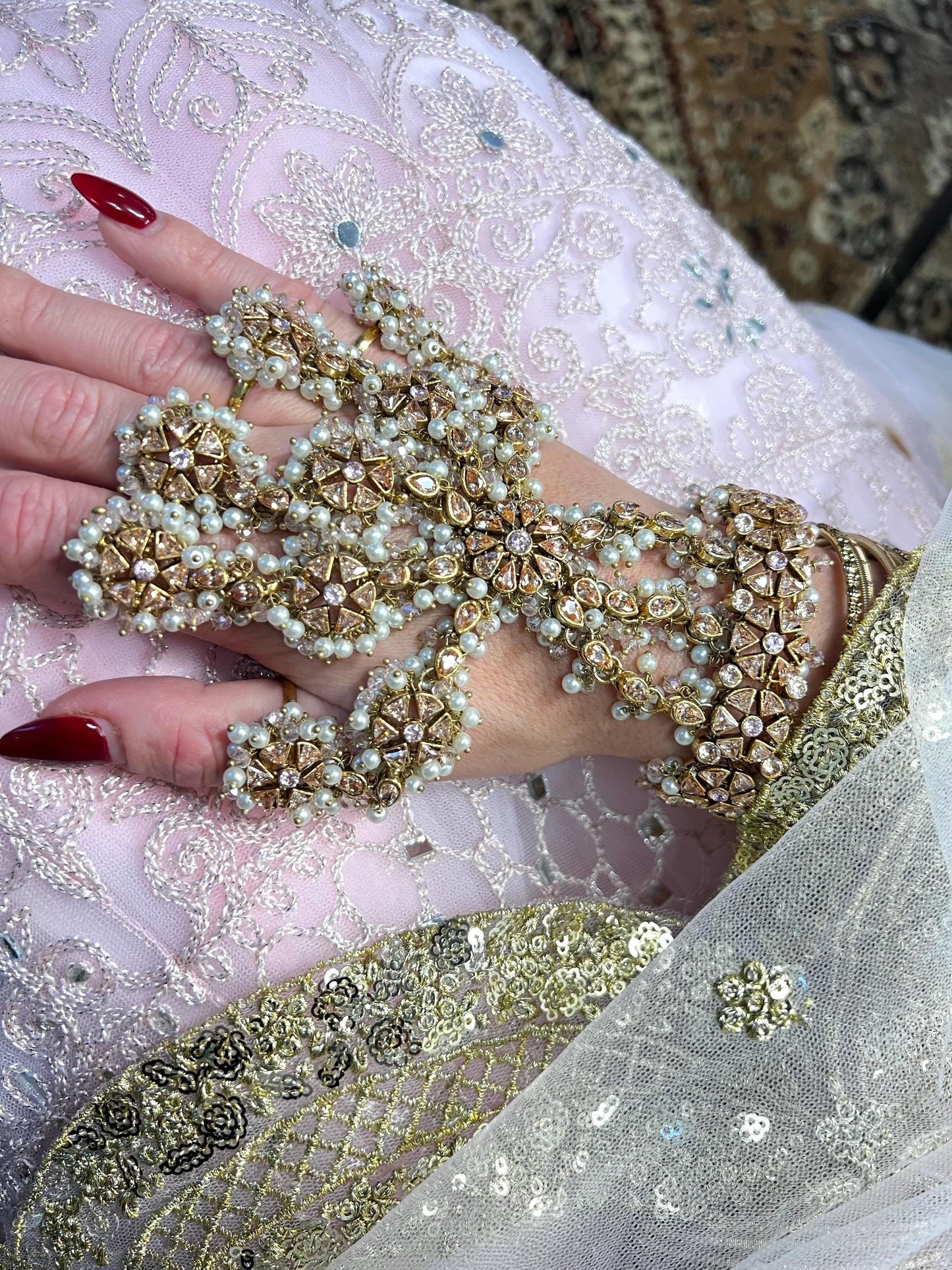 Pink/Goldplated 5 Ring Hand Harness/ Hathpool/Fashion Jewellery/Gold Hathpool/Indian/Pakistani style /Haathphool/Hand Accessory