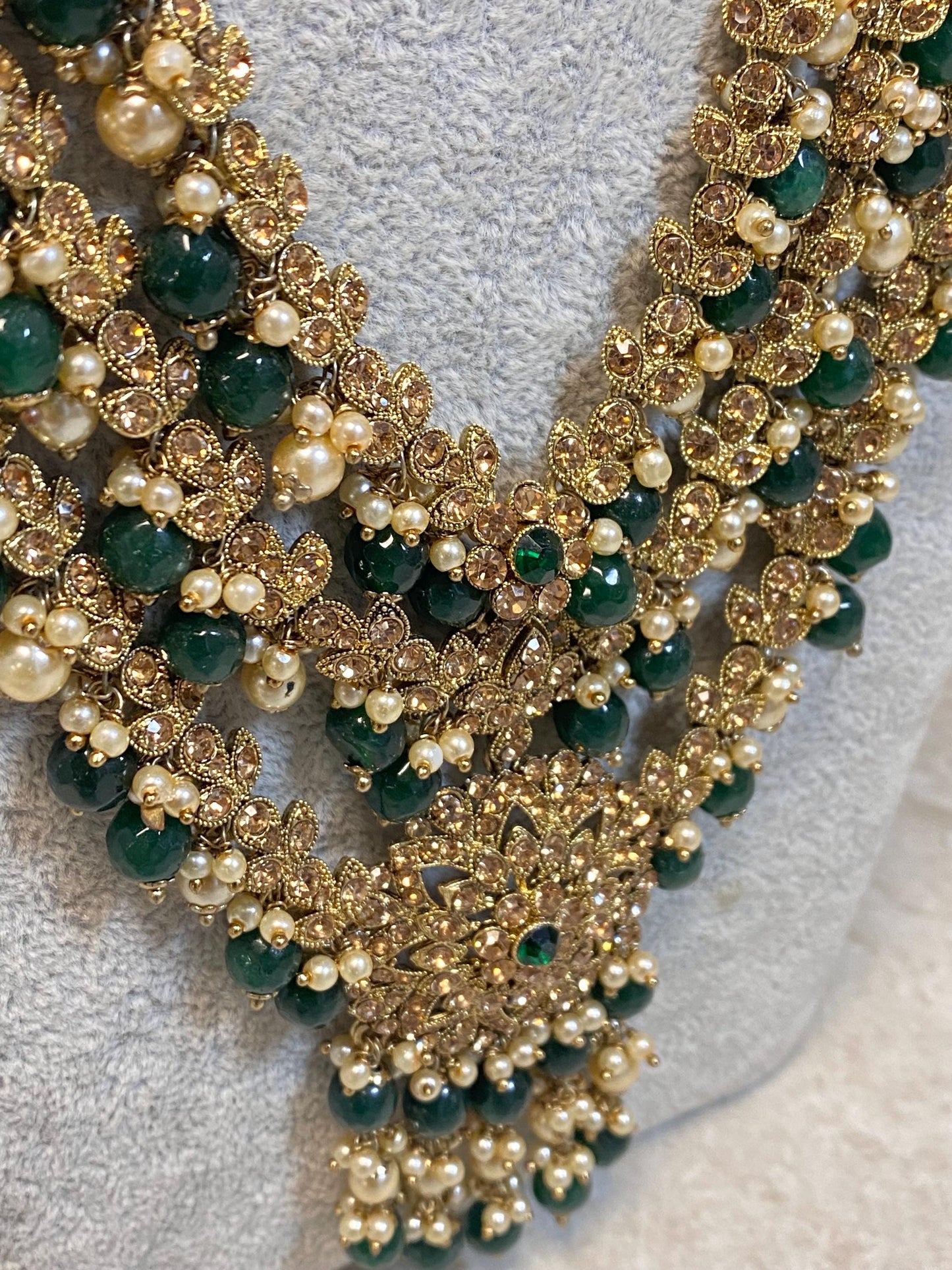 Green with Golden rhinestone Long Mala/ Haar/ Long Necklace/ Unique Style/ Indian/ Pakistani/Fashion Jewellery/ Gift for Women
