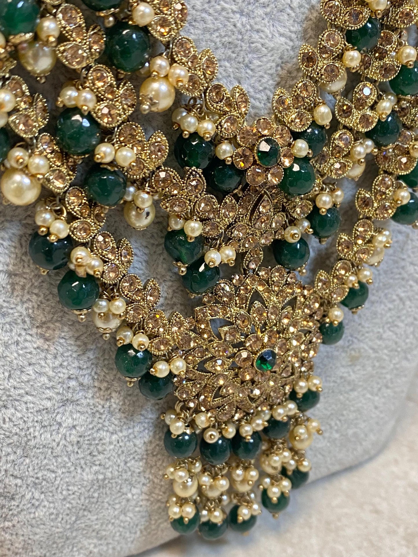 Green with Golden rhinestone Long Mala/ Haar/ Long Necklace/ Unique Style/ Indian/ Pakistani/Fashion Jewellery/ Gift for Women