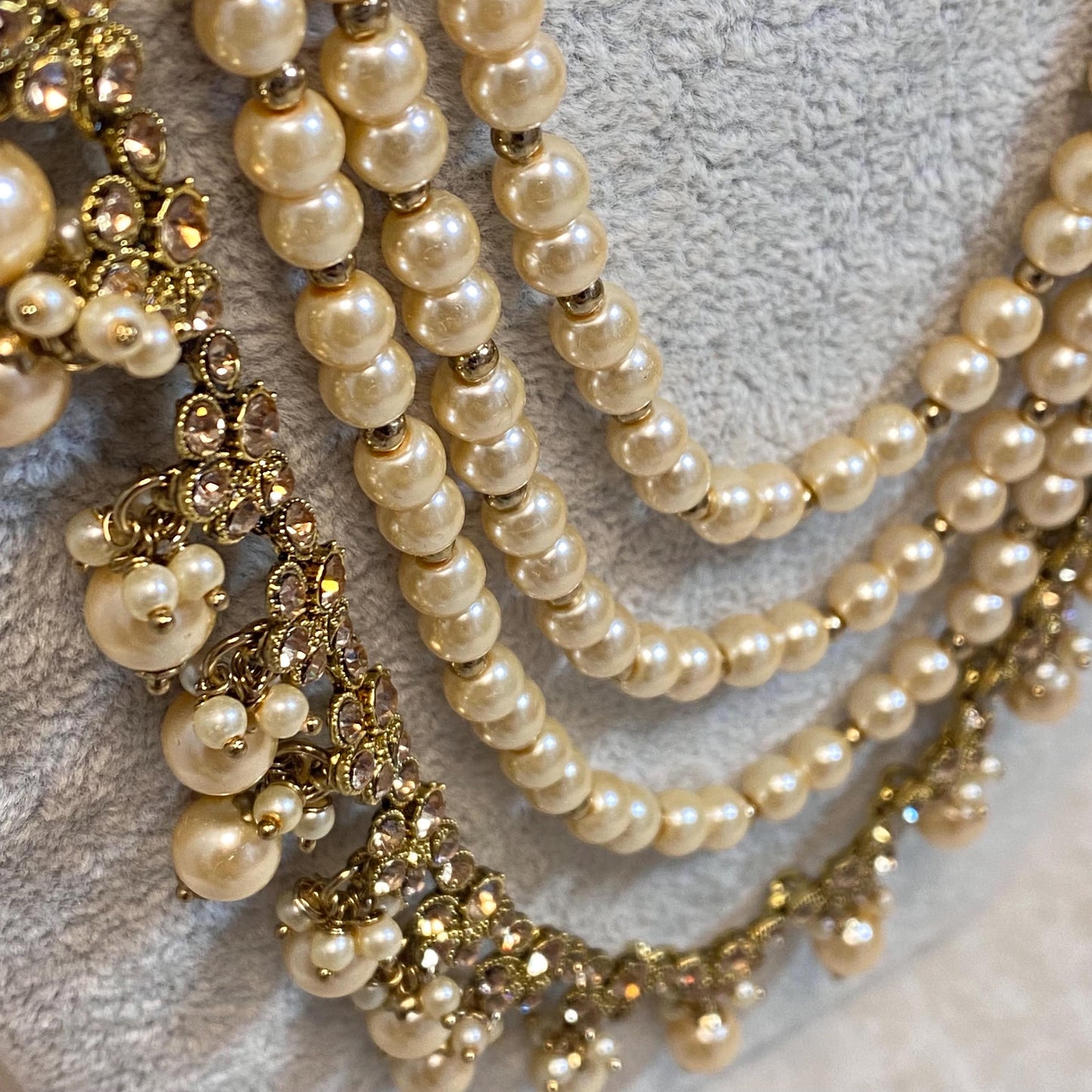 Pearl Golden rhinestone Long Mala/ Haar/ Long Necklace/ Unique Style/ Indian/ Pakistani/Fashion Jewellery/ Gift for Women