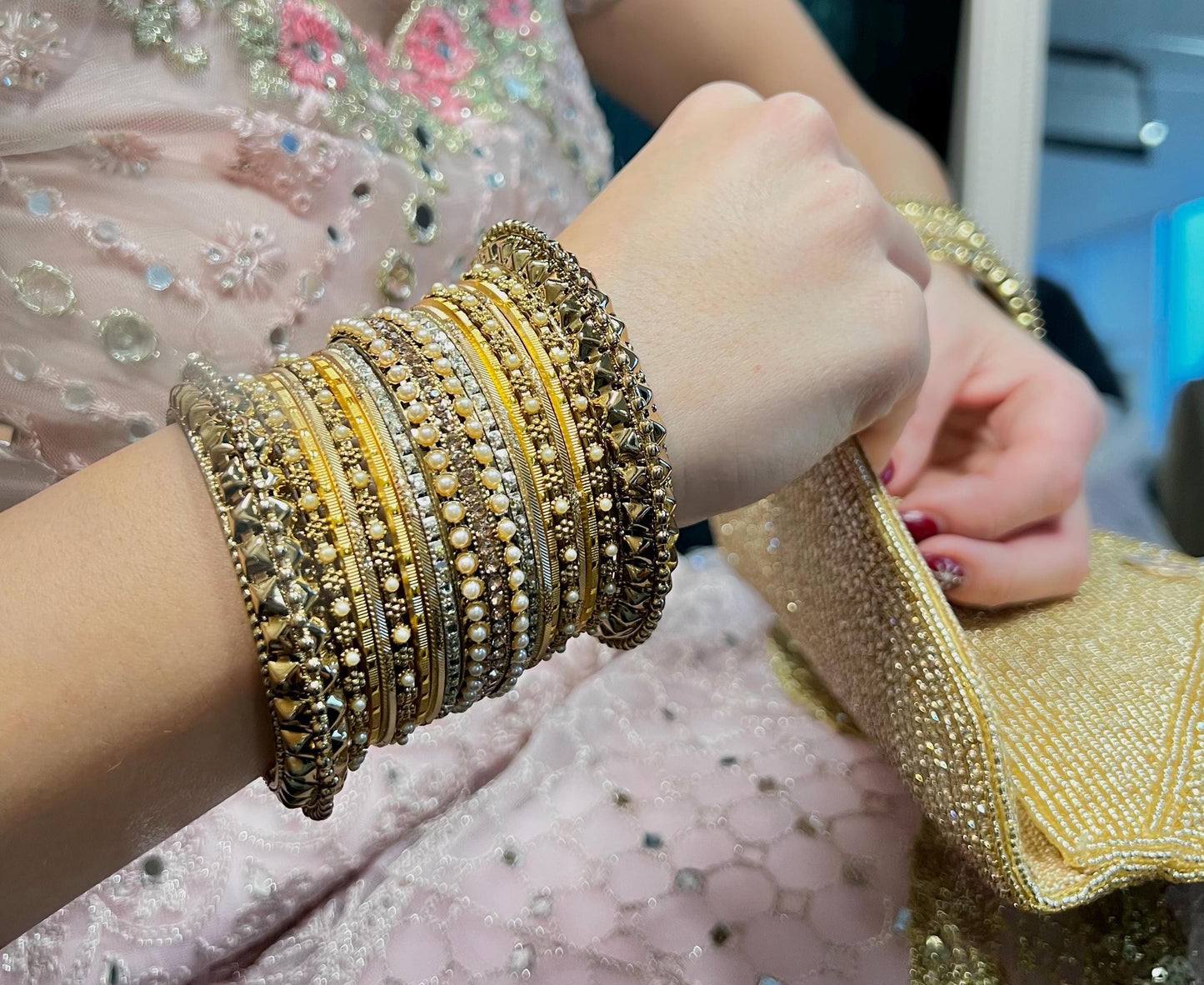 Midi Golden Bangle Set Both Arms/ /Indian/ Pakistani/Jewelley/ Fashion Bracelet