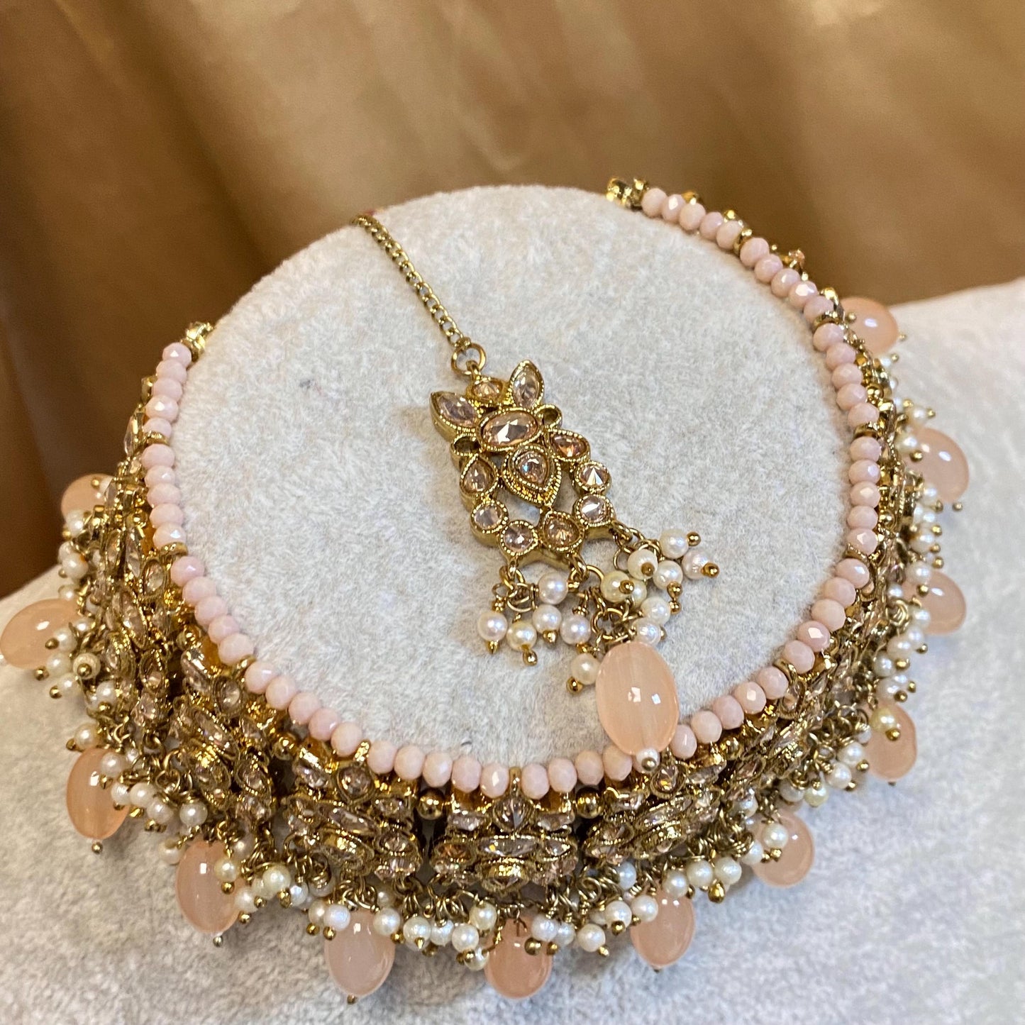 Peach Choker set Jhumka Earring/Small Tikka/ Tikli/ Indian/ Pakistani/Fashion Jewellery/ Gift for Women/ Pastel Jewellery