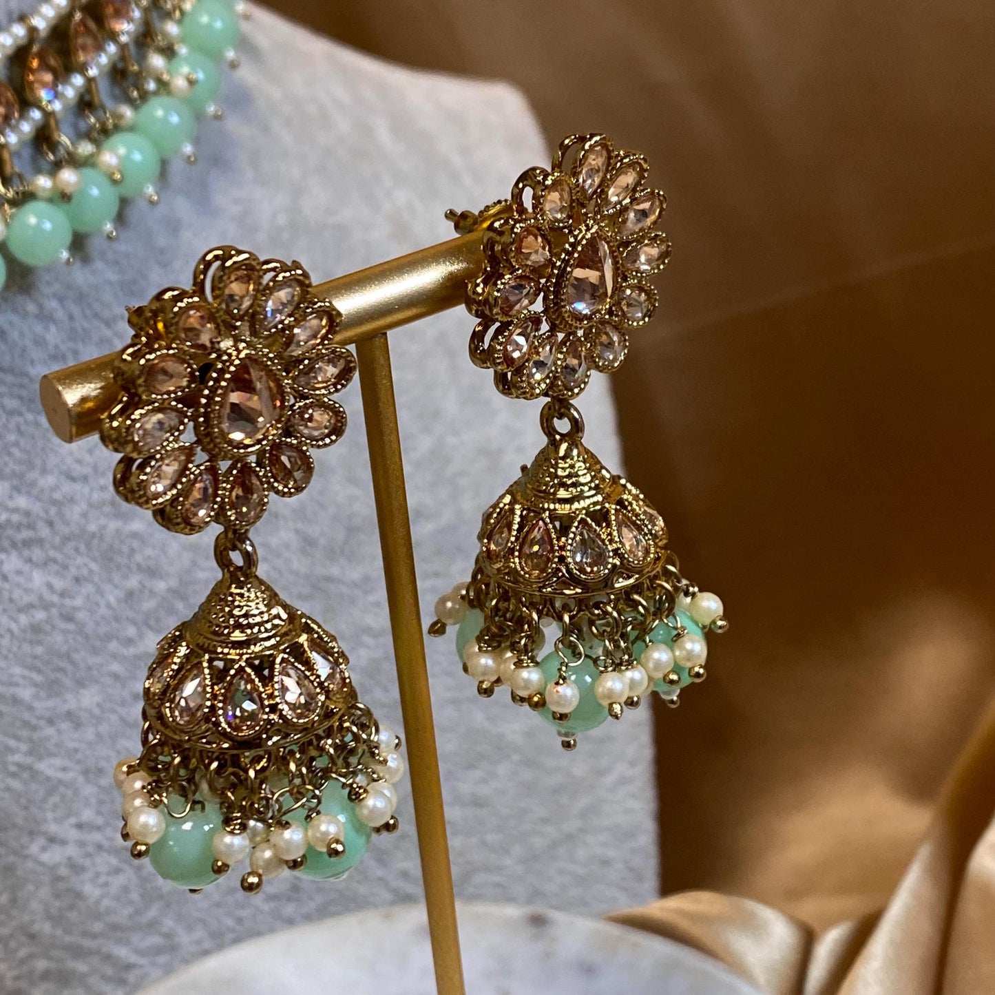 Crystal Choker Set - Mint Earring/ Tikka/ Tikli/ Indian/ Pakistani/Fashion Jewellery/ Gift for Women