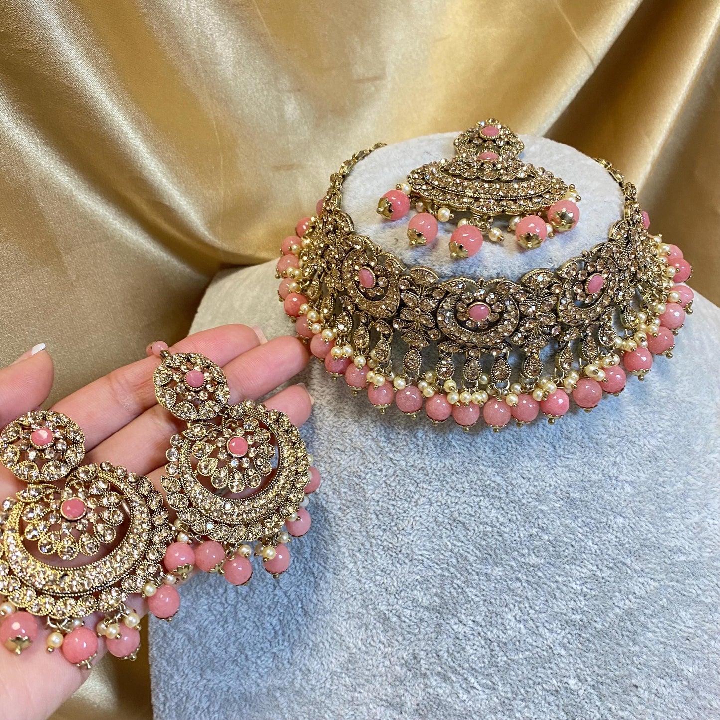 Pink Choker set Earring/ Tikka/ Tikli/ Indian/ Pakistani/Fashion Jewellery/ Gift for Women