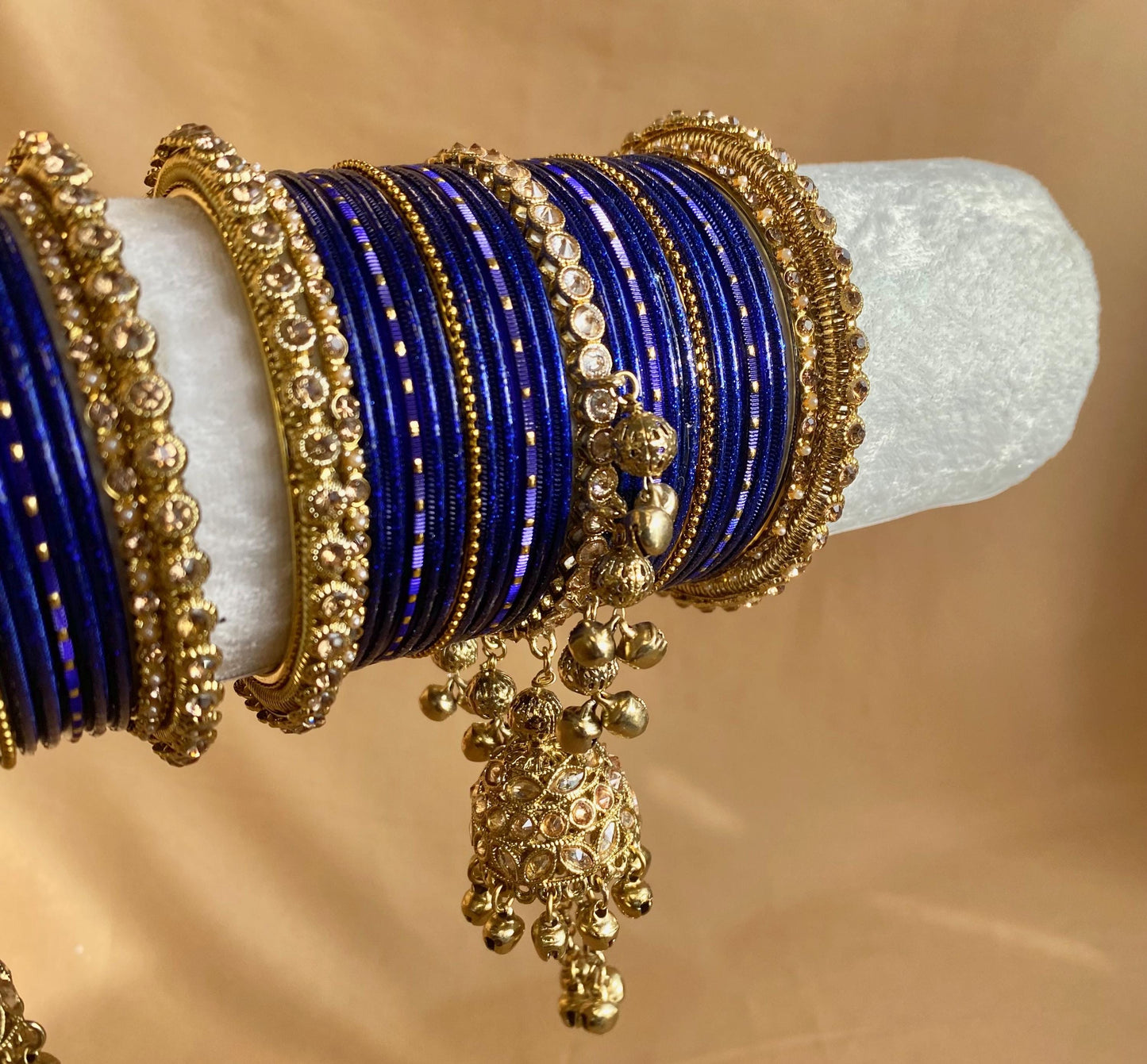 Midi Navy Jhumka Bangle Set - Both Arms 2.6/ Bridal Green Bangle Set/ Antique Gold Kada & Jhumka Bangle Set/Bridal Jewellery