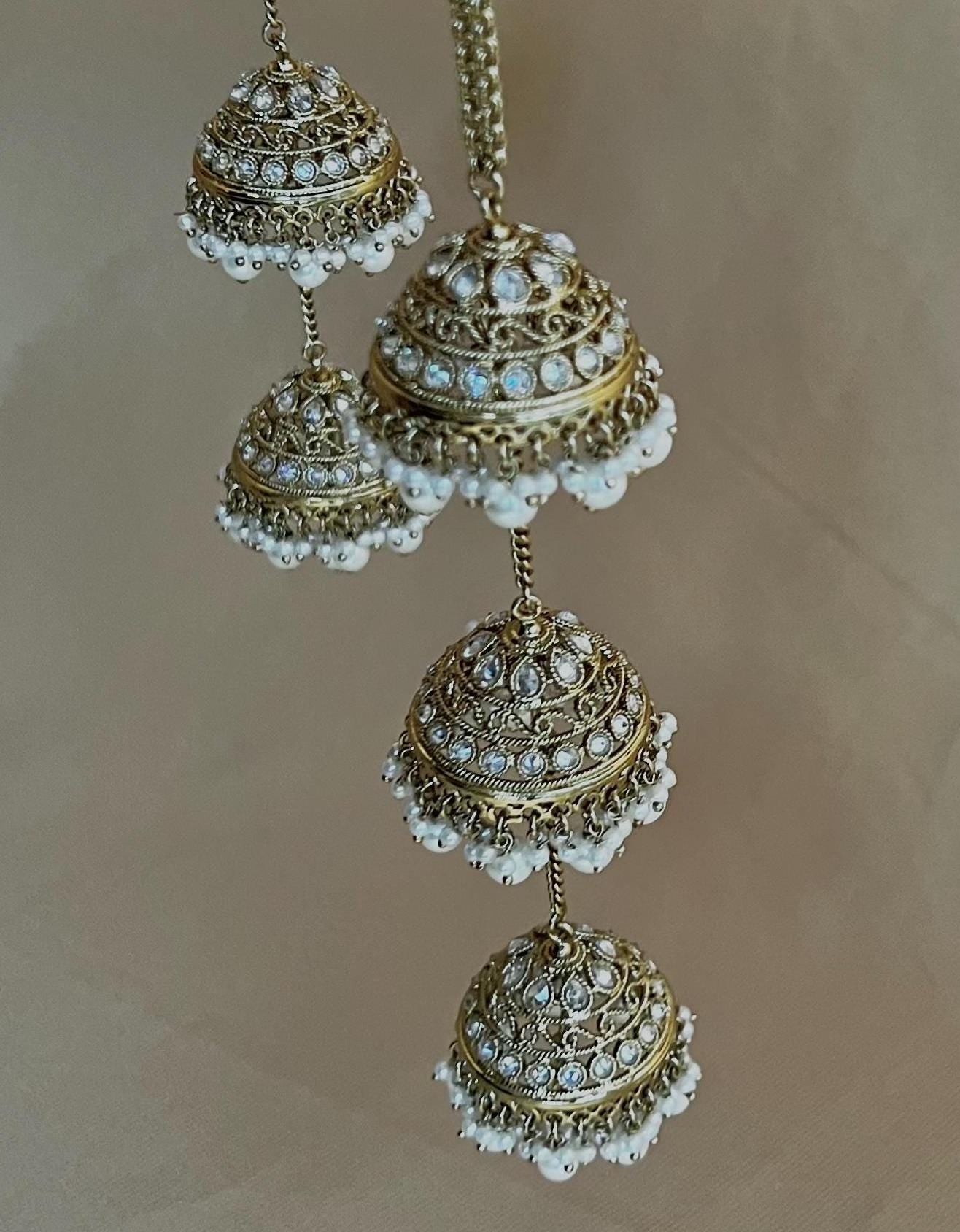 Slim Antique Clear Kaleereh - Clear Crystal - Pair/ Bridal Clear Kaleereh/ Bridal Bangles/Antique Gold