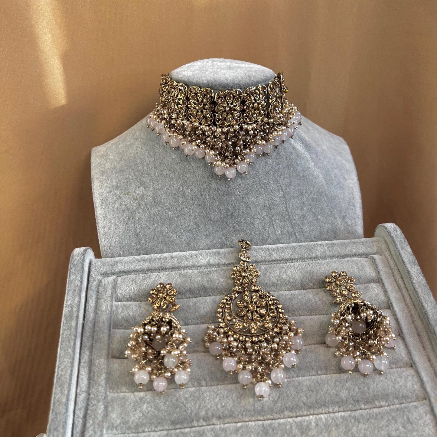 Pink & Golden Choker Set - Pink Earring/PinkTikka/Indian/ Pakistani/Fashion Jewellery/ Gift for Women