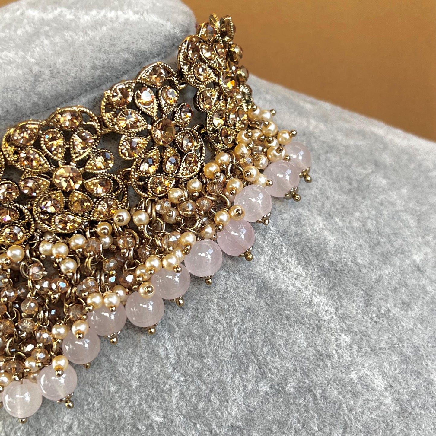 Pink & Golden Choker Set - Pink Earring/PinkTikka/Indian/ Pakistani/Fashion Jewellery/ Gift for Women