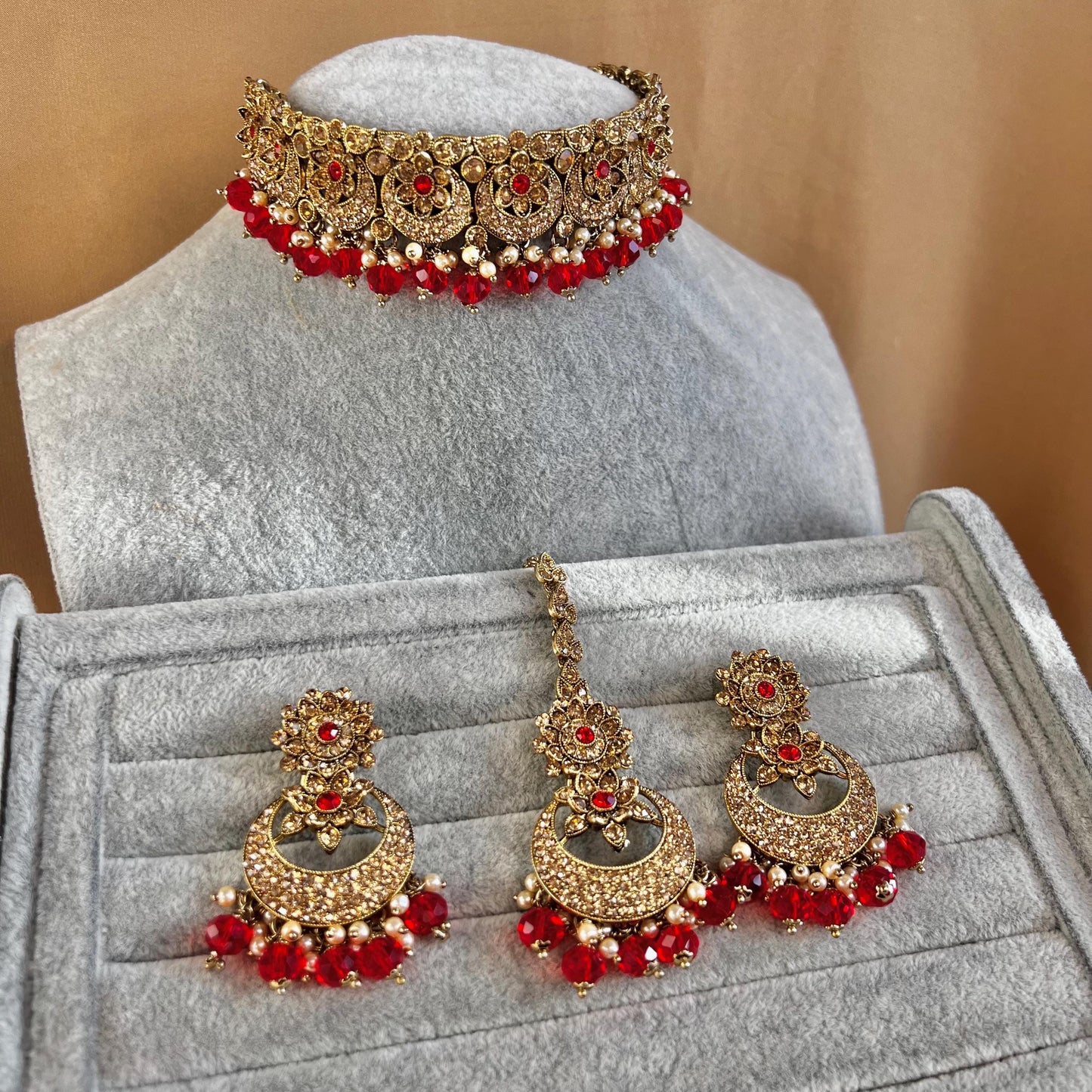 Red & Golden Choker Set/Red Indian Jewellery/ Red Chokers/Indian Jewellery/ Pakistani Jewellery/Fashion Jewellery/ Gift for Women
