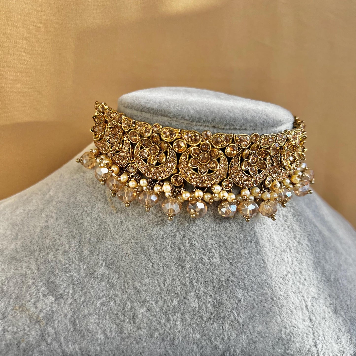 Gold & Champagne Indian Choker Set/Indian Jewellery Set/Indian Golden Set/Pakistani Jewellery/Fashion Jewellery