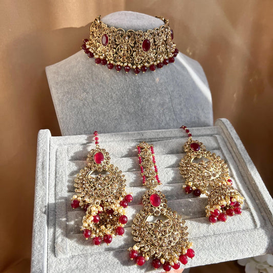 Maroon/Golden Choker Set Indian/ Pakistani/Fashion Jewellery/Gift for Women