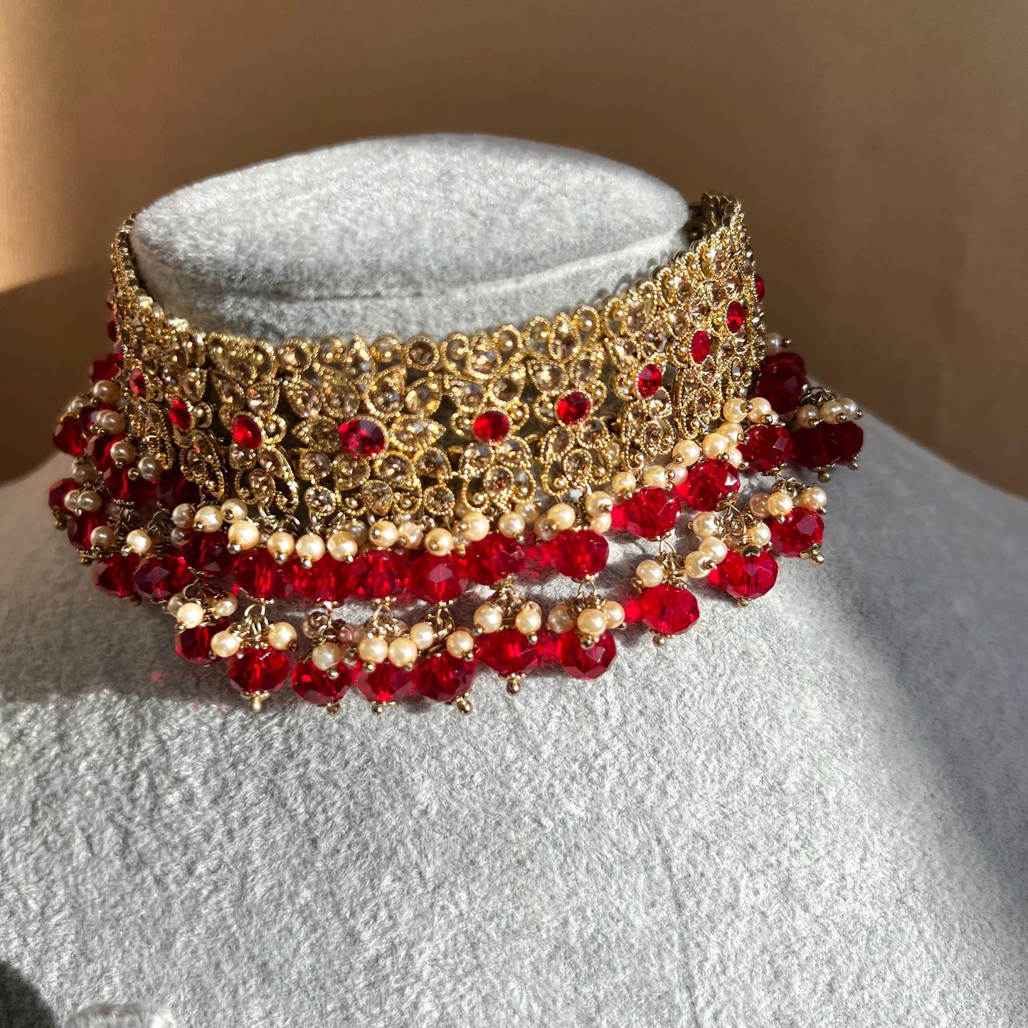 Red & Golden Choker Set/Red Indian Jewellery/ Red Chokers/Indian Jewellery/ Pakistani Jewellery/Fashion Jewellery/ Gift for Women
