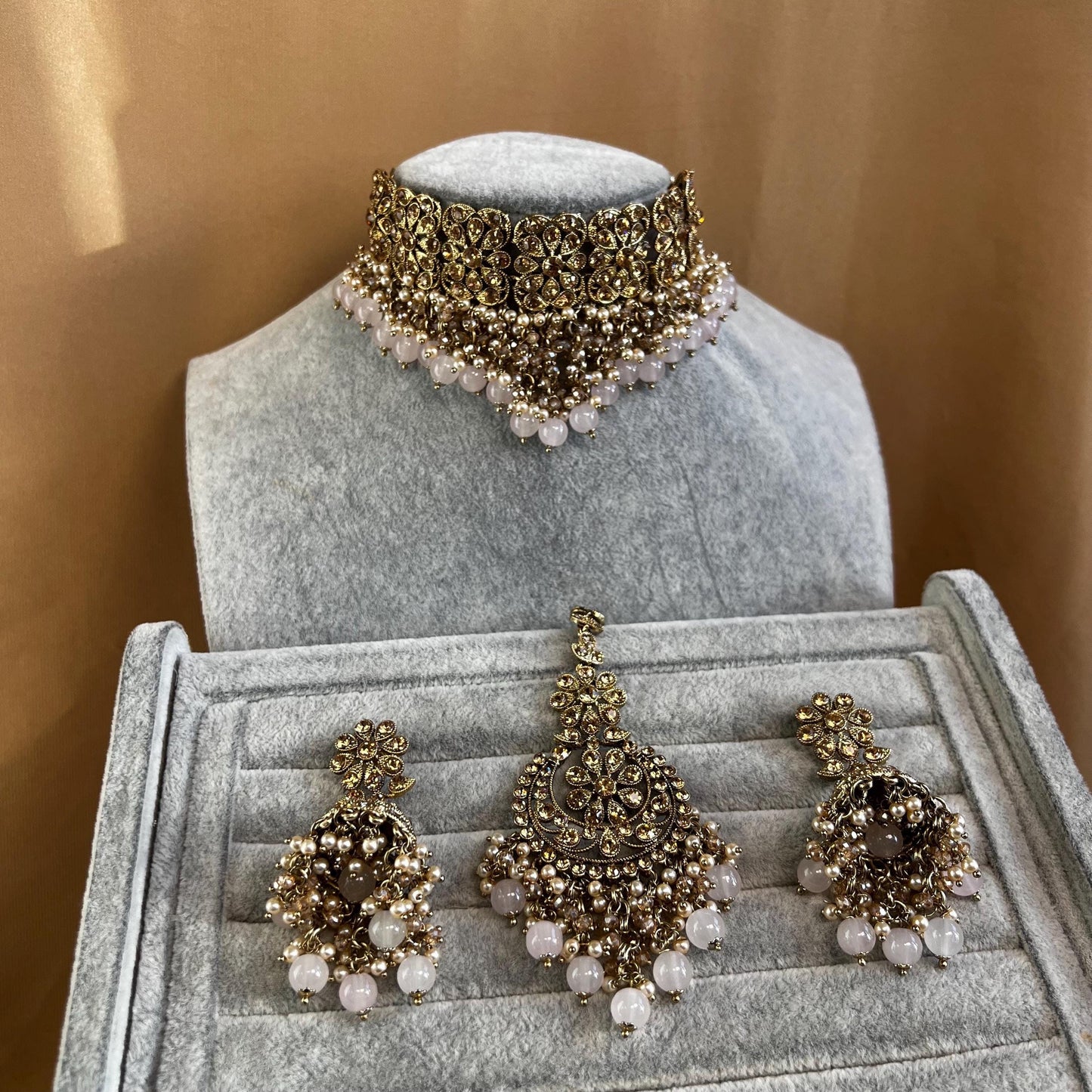 Pink & Golden Choker Set - Pink Earring/PinkTikka/Indian/ Pakistani/Fashion Jewellery/ Gift for Women