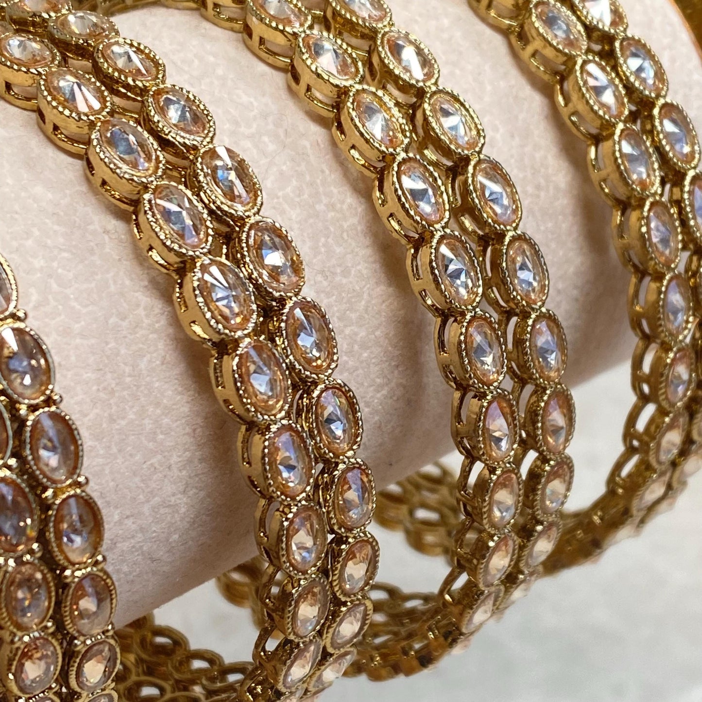 Antique Gold Champagne Zircon Crystal High Quality Set of 2 Thin Bangle Bracelets Indian Pakistani Bollywood Fashion Jewellery Gift for Her