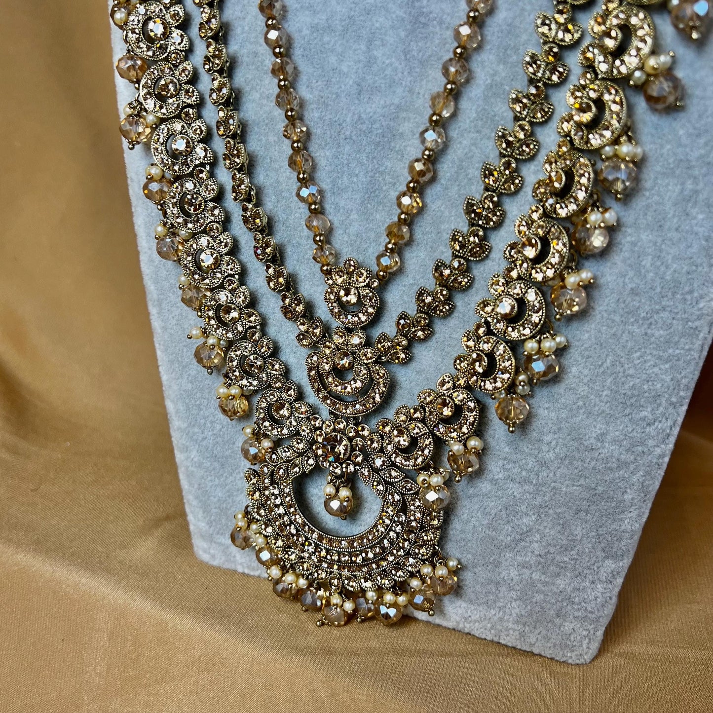 Champagne & Golden Mala/ Antique Gold Long Mala/Indian Golden Haar