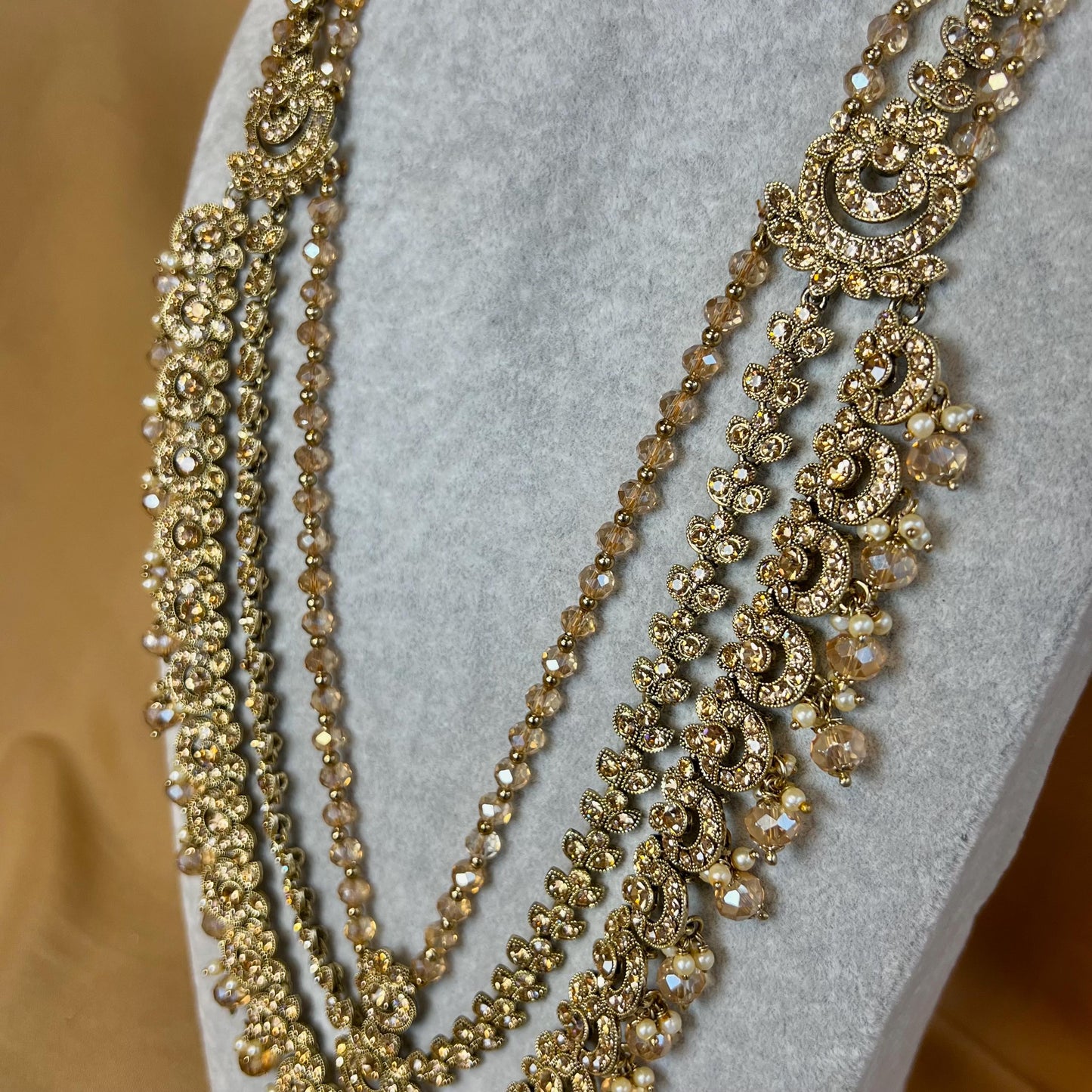Champagne & Golden Mala/ Antique Gold Long Mala/Indian Golden Haar