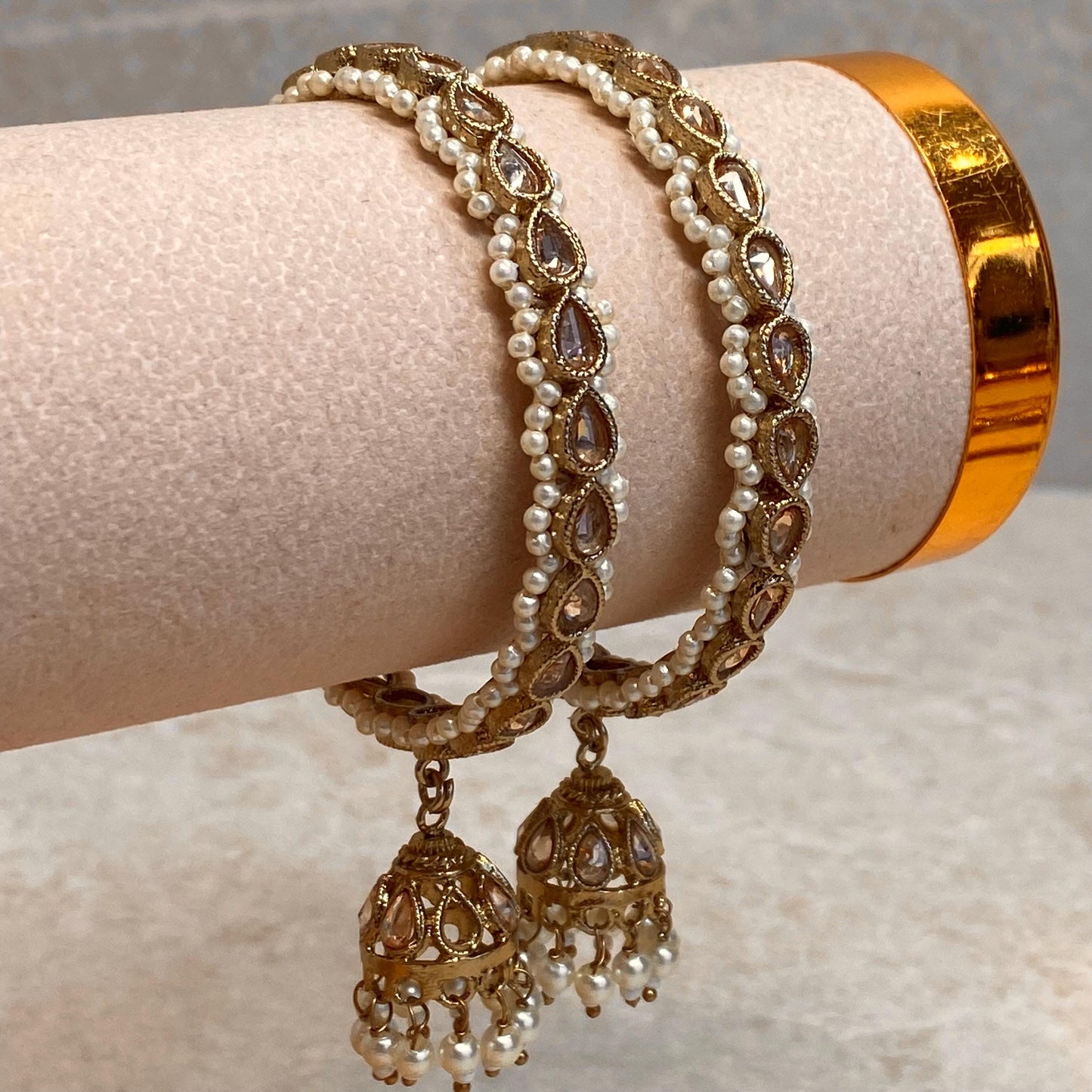 Champagne Jhumka Bangles (Pair)/Indian/ Pakistani/Jewelley/ Fashion Bracelet 2.4 Extra Small High Quality Gift