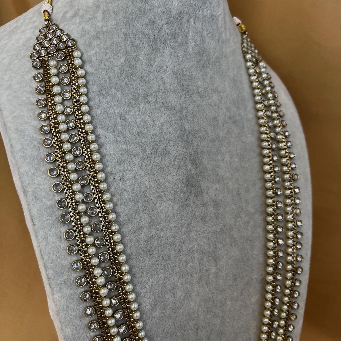 Clear & Pearl Antique Gold Indian Long Haar/ Long Mala/Clear Mala/Pakistani/ Indian Fashion Set