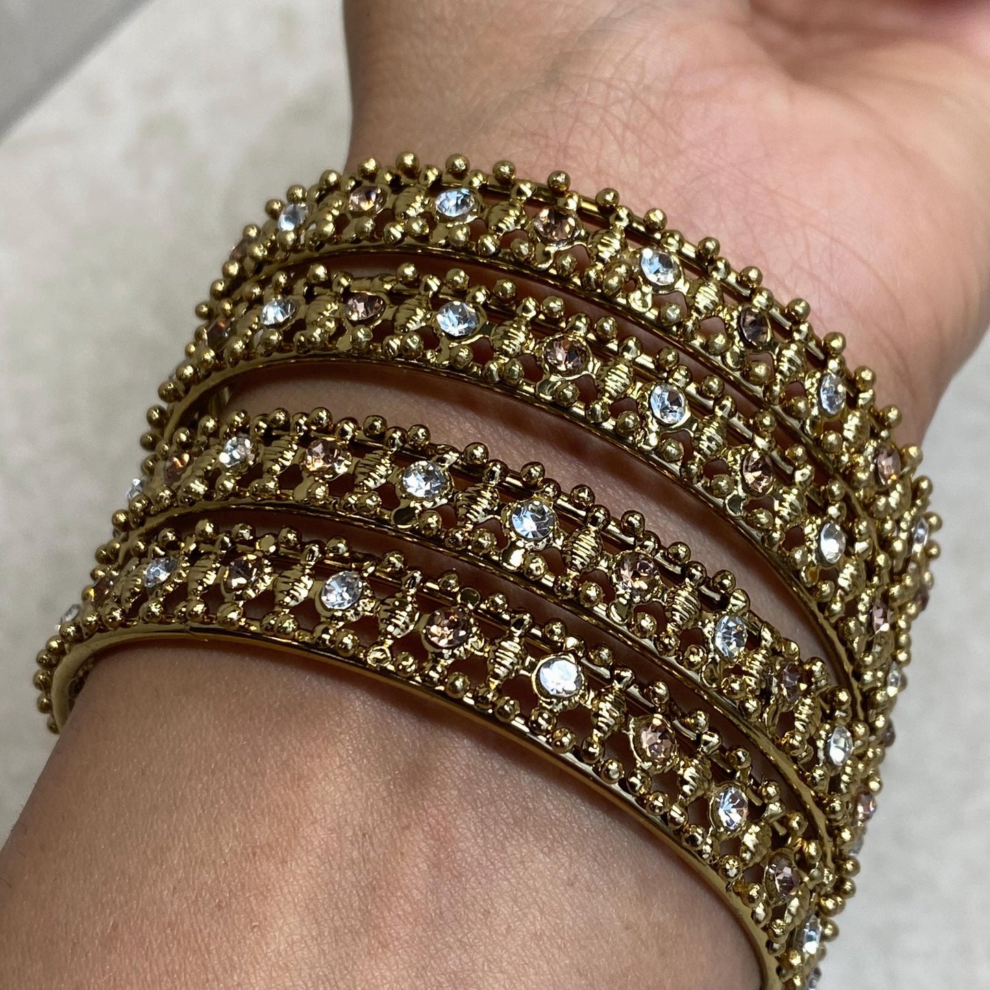 Set of 4 Antique Gold and Silver Rhinestone Bangle in 2.6/Indian Pakistani Jewellery Fashion Bangles High Quality Gift Sale