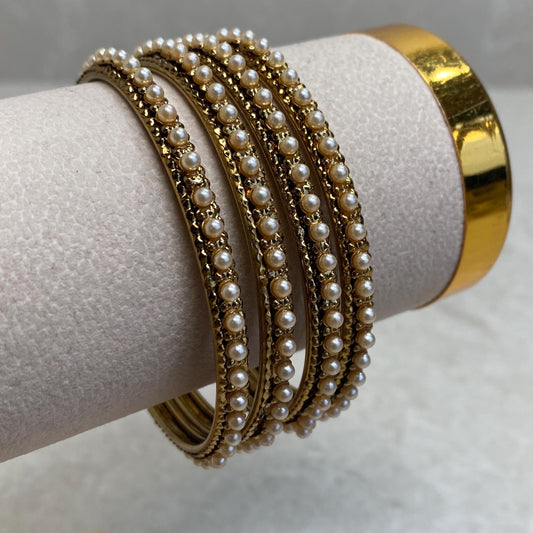 Set of 4 Golden Pearl 2.6 Bangle Set/Indian/ Pakistani/Jewelley/ Fashion Bracelet High Quality Sale