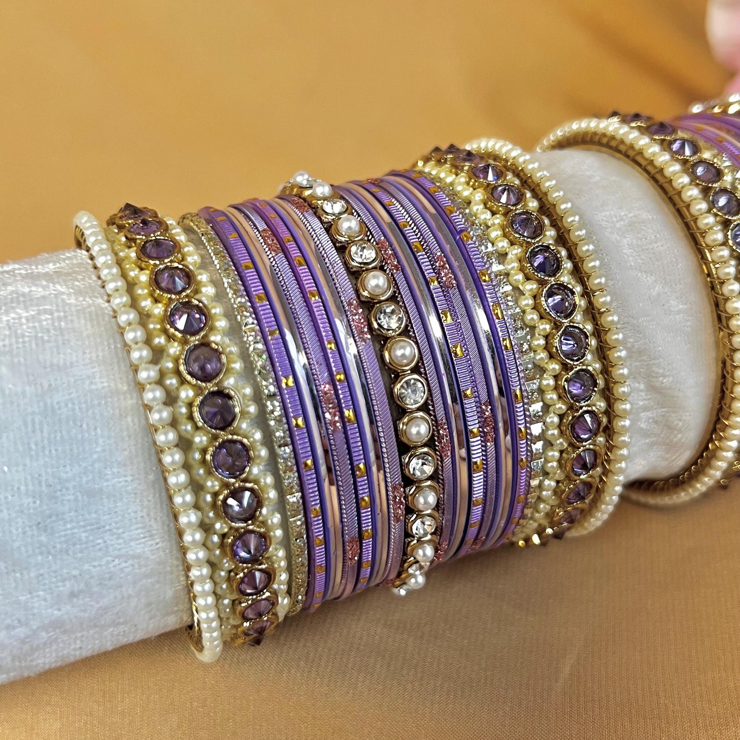 Midi & Pearly Lilac Bangle Set Both Arms - 2.4/Indian/Lilac Bangles/Pakistani/Jewelley/ Lilac Bangles