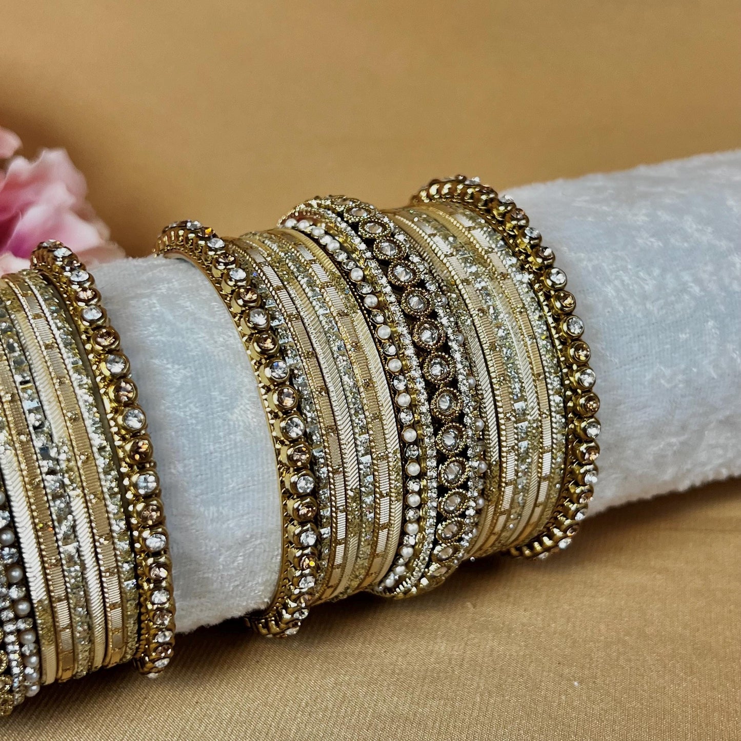 Small Clear & Gold Bangle Set/Indian/ Pakistani/Jewelley/ Fashion Bracelet
