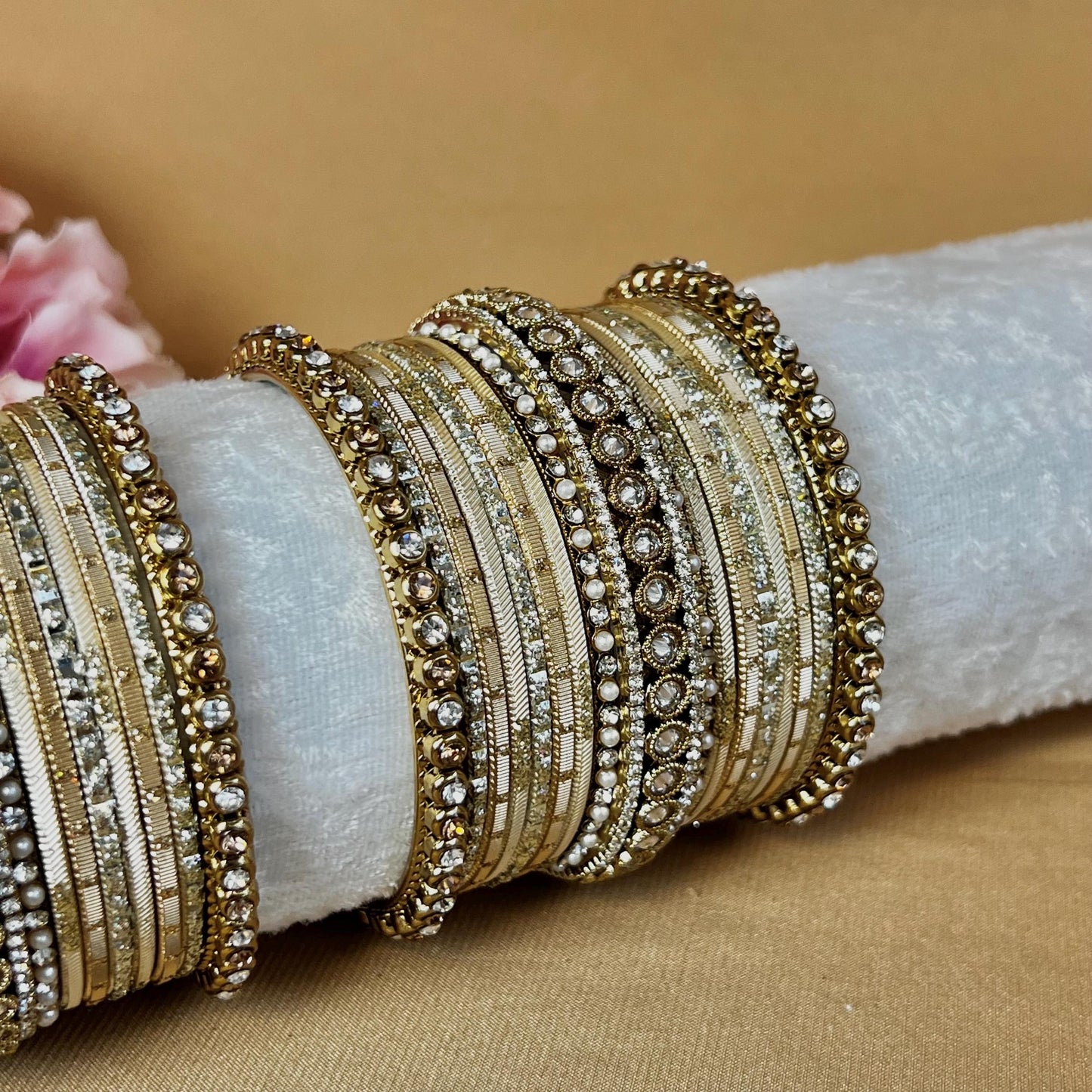 Small Clear & Gold Bangle Set/Indian/ Pakistani/Jewelley/ Fashion Bracelet