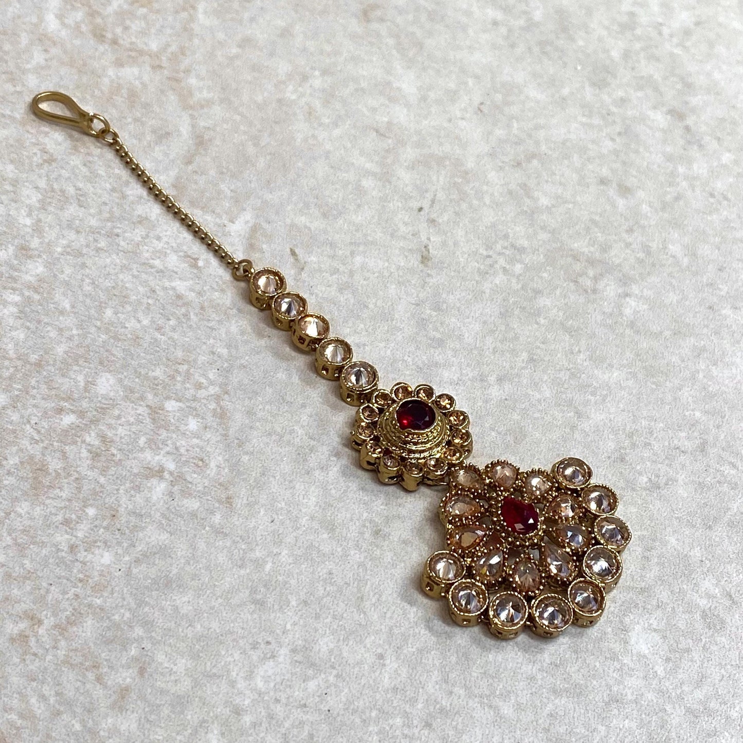 Maroon Antique Gold Champagne Zircon Crystal Pearl Maang Tikka Bindya Medium Size Indian Pakistani Bollywood Headpiece Fashion Jewellery