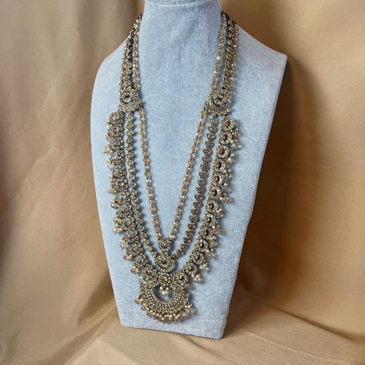 Antique Gold and Champagne Bridal Necklace Indian/ Pakistani Style With Long necklace/ Mala Haar Wedding Guest.