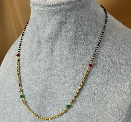 Black and Gold Mixed Red Green Beads/Mangal Sutra Style/Vine Leaf/ Long Necklace Chain/ Mala/ Unique Style/ Indian