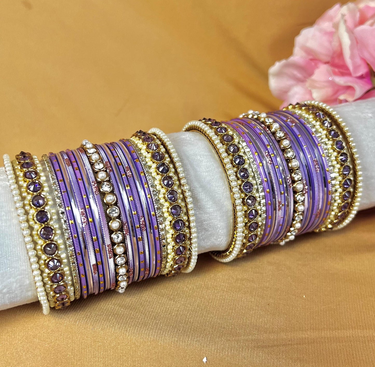 Midi & Pearly Lilac Bangle Set Both Arms - 2.4/Indian/Lilac Bangles/Pakistani/Jewelley/ Lilac Bangles