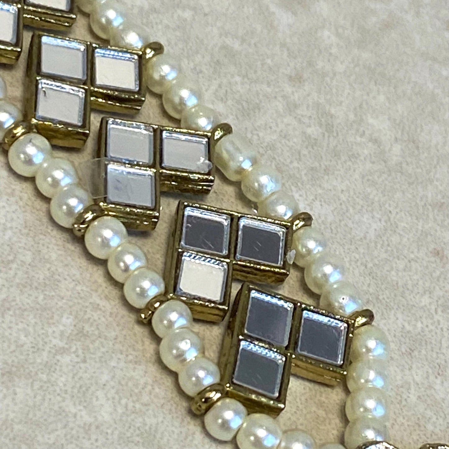 Handmade Mirror Rhinestone Antique Gold Maang Tikka Bindya Indian Pakistani Bollywood Headpiece Mendhi Jewels Gift Fashion