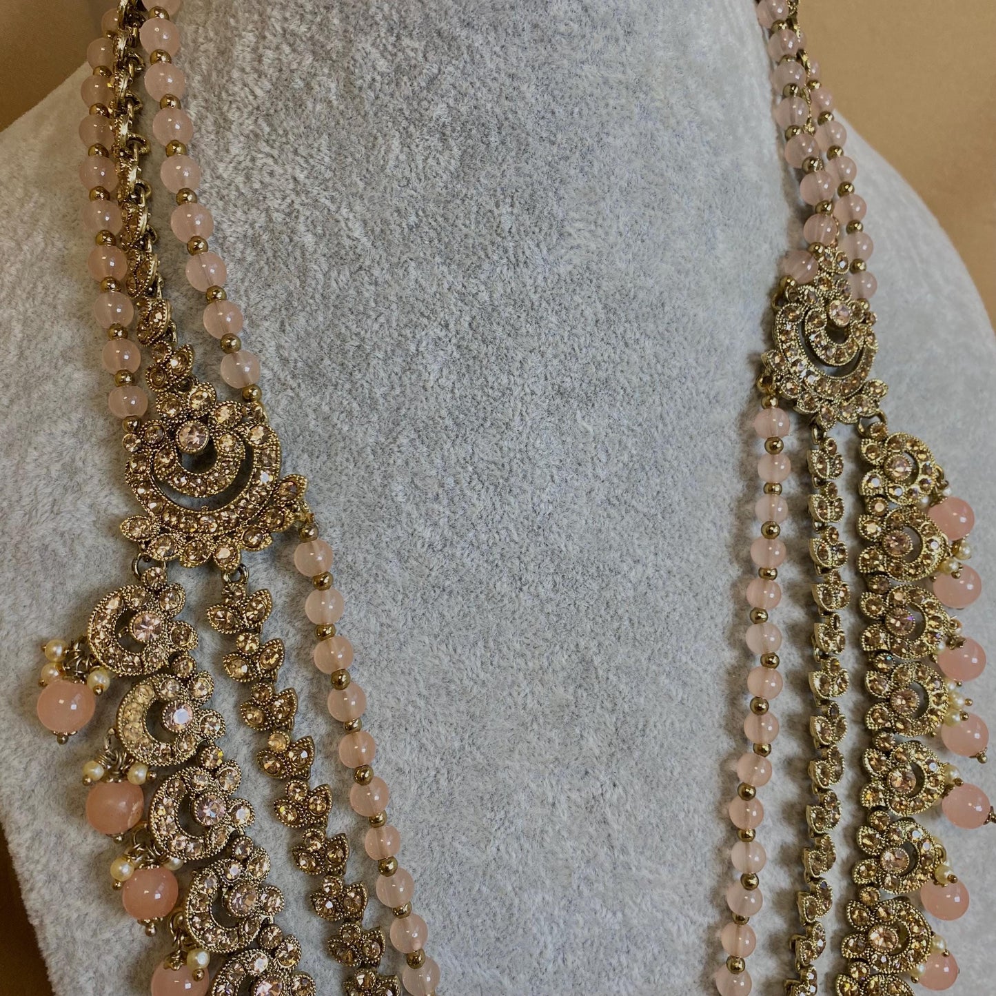 Full Peach Long Necklace Set -  Peach Indian Jewellery/Pakistani Style Necklaces/Hijabi Brides/Bridal Jewellery